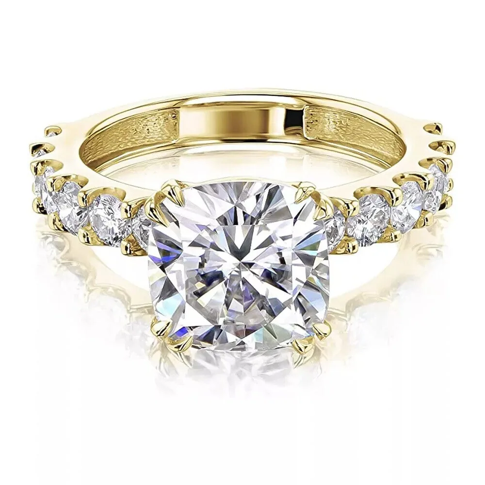 2.60 ct DEW Moissanite Ring in Great Shine Birthday Gift for Women – 18K Gold Vermeil