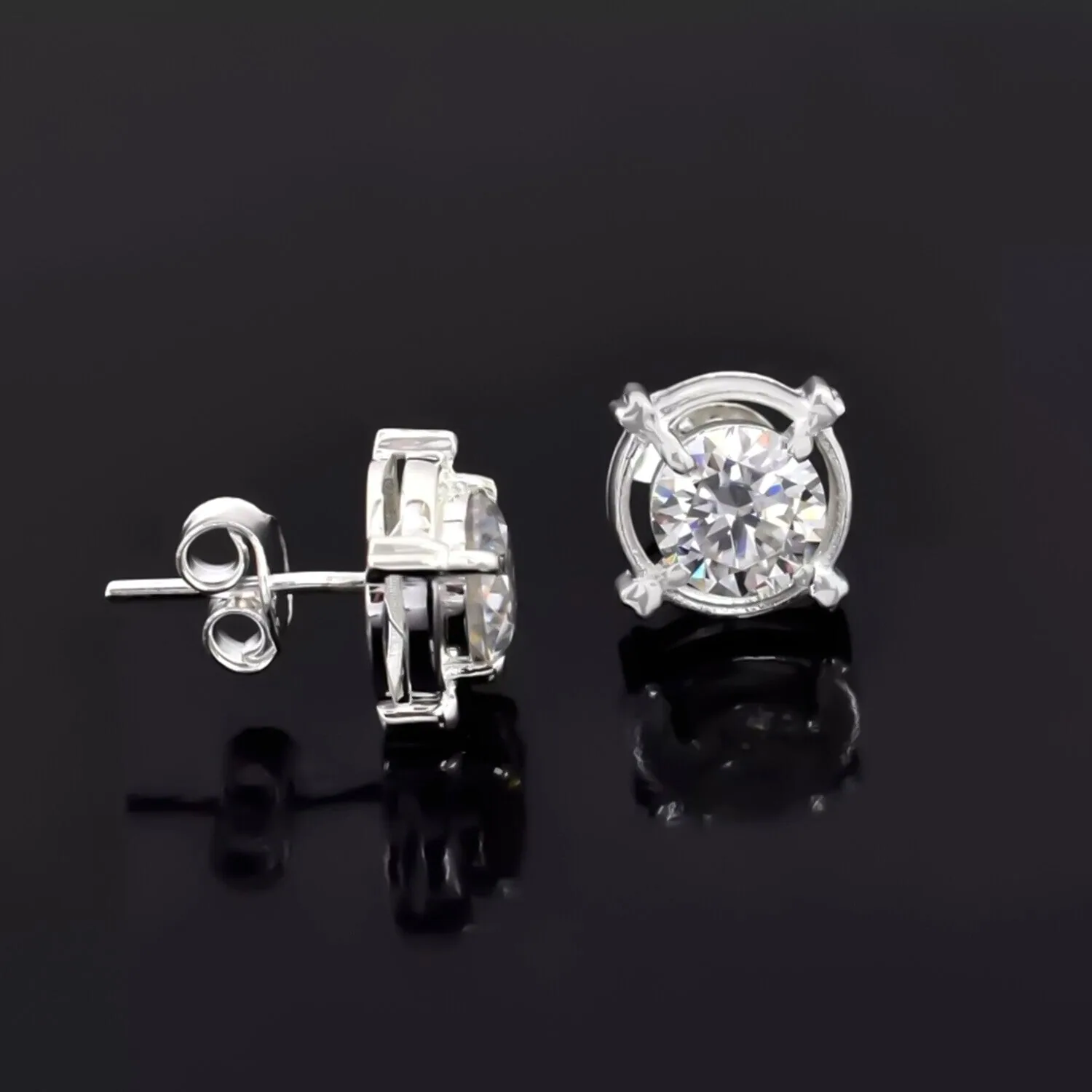 2 ct DEW Certified Treated White Moissanite Solitaire Studs Great Shine 18K Gold Plated - view 3