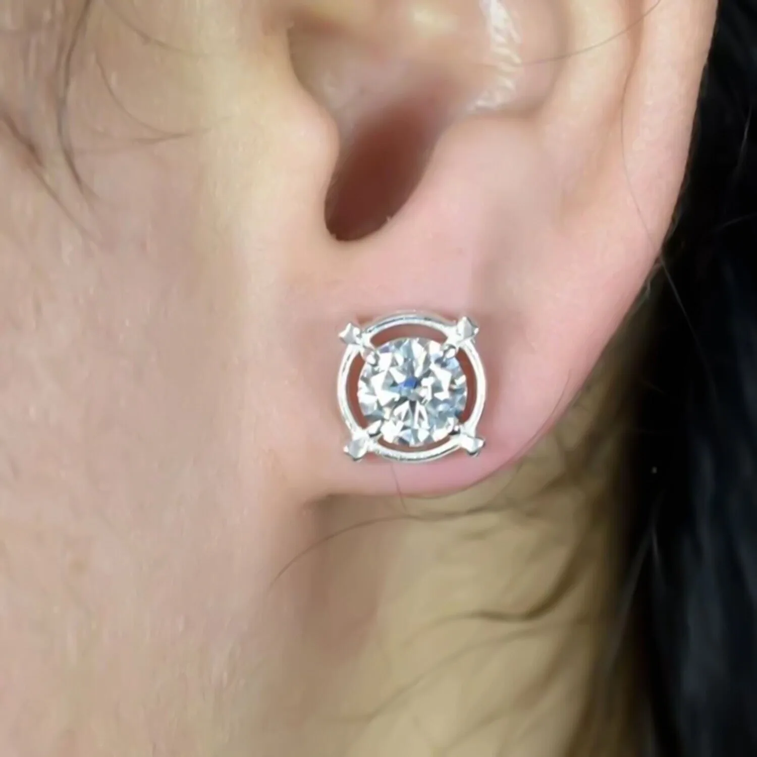 2 ct DEW Certified Treated White Moissanite Solitaire Studs Great Shine 18K Gold Plated - view 4