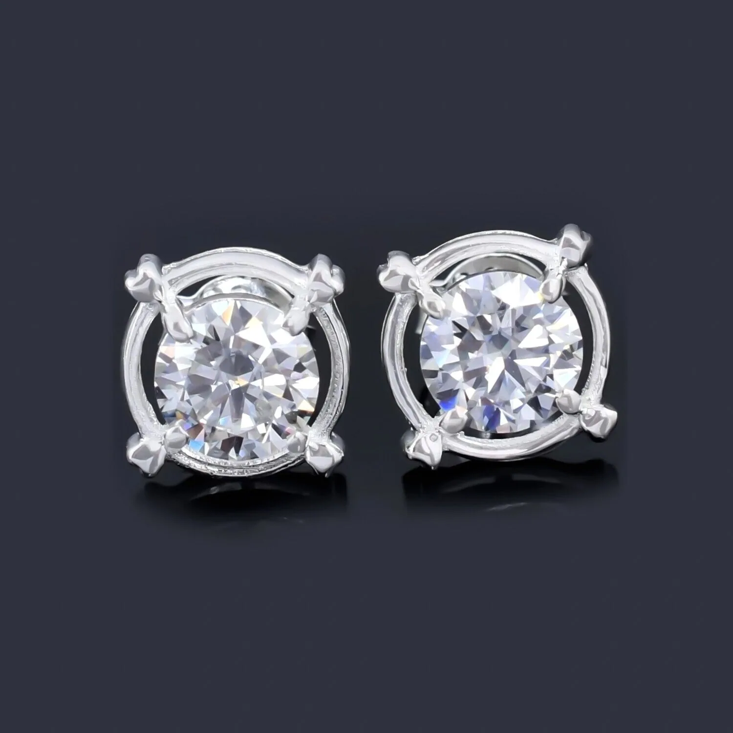 2 ct DEW Certified Treated White Moissanite Solitaire Studs Great Shine 18K Gold Plated - view 2