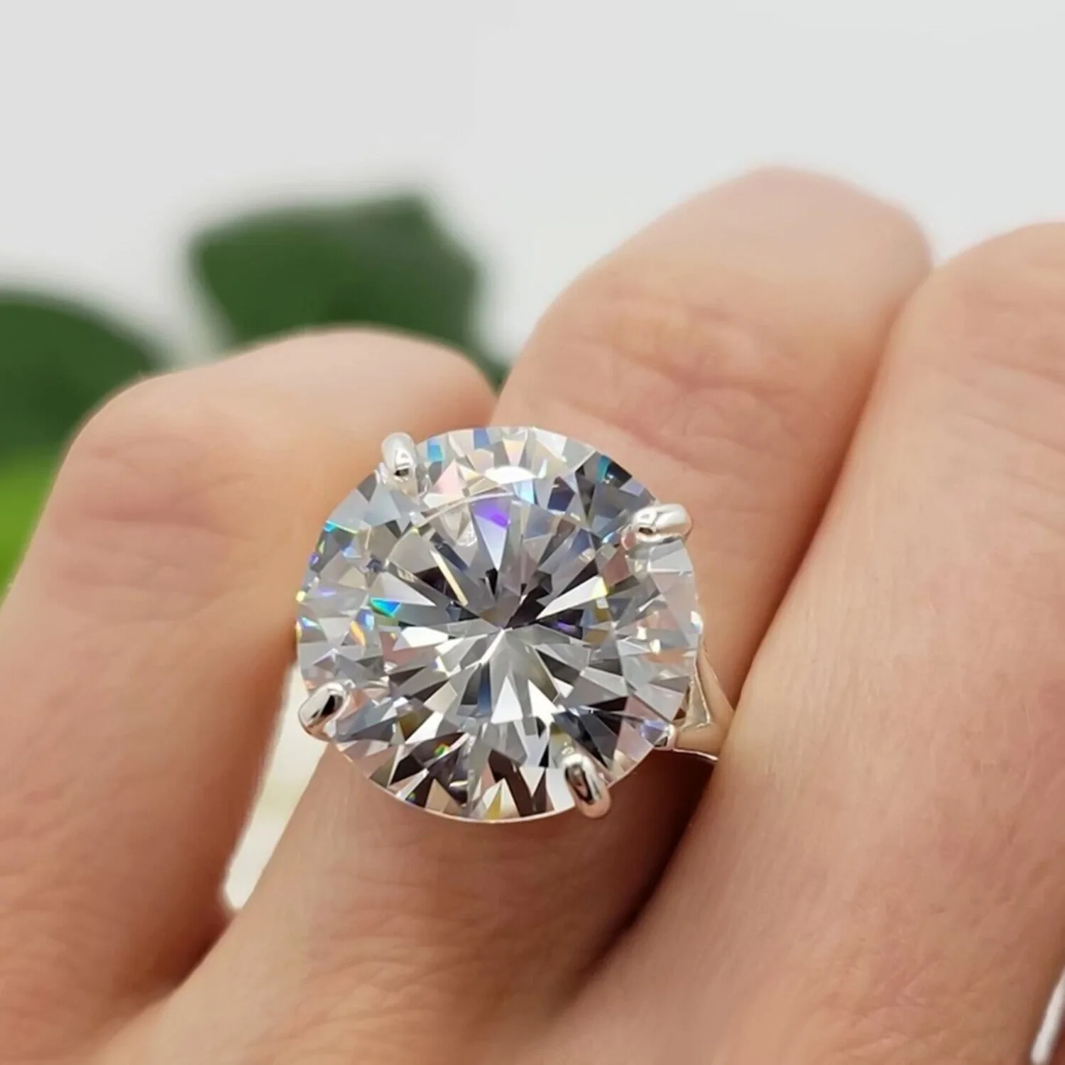 9.70 ct DEW Off White Moissanite Ring Sparkle Gift for Her Birthday – 18K Gold Vermeil - view 2