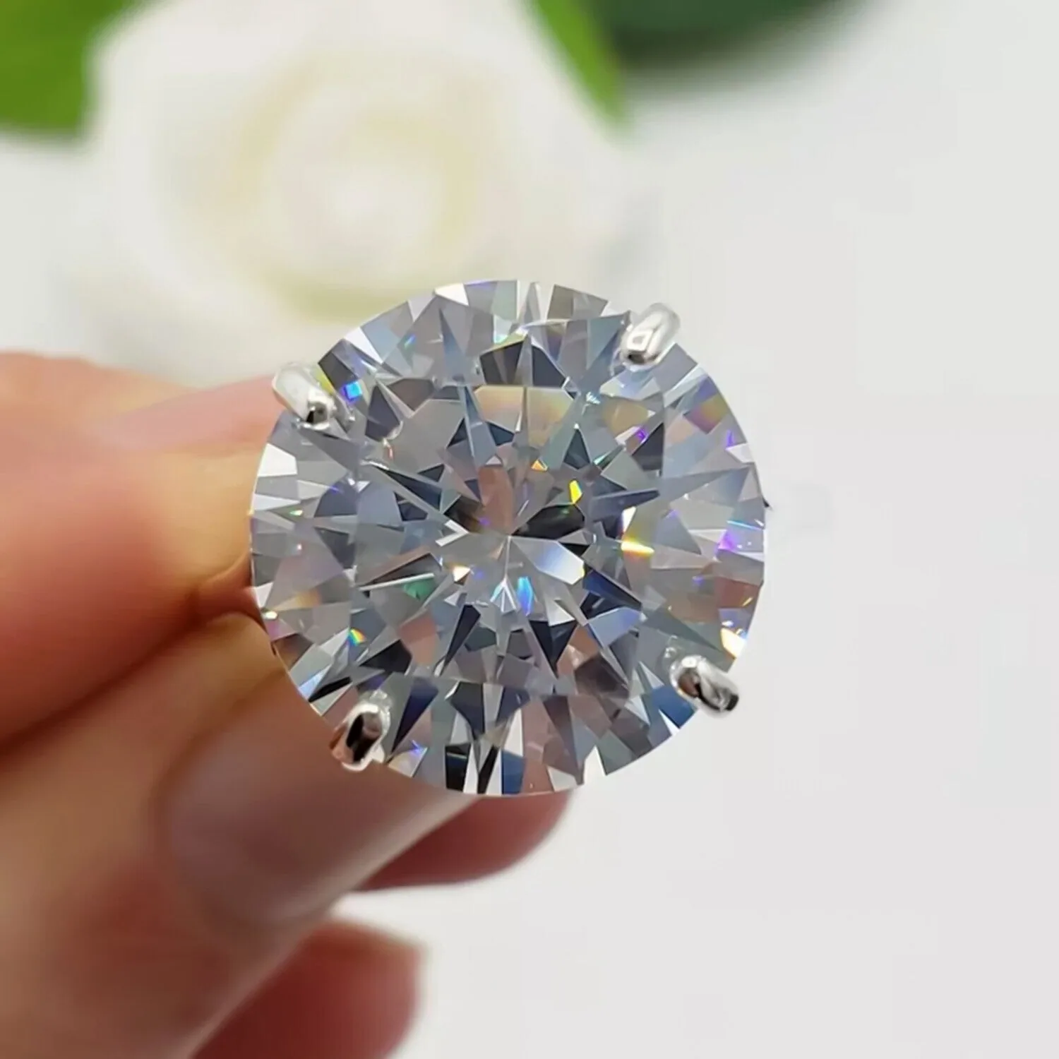 9.70 ct DEW Off White Moissanite Ring Sparkle Gift for Her Birthday – 18K Gold Vermeil - view 3