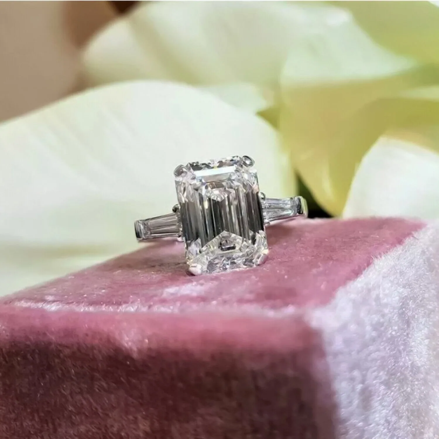 4.20 ct DEW White Emerald Cut Treated Moissanite Solitaire Ring – 18K Gold Vermeil - view 3
