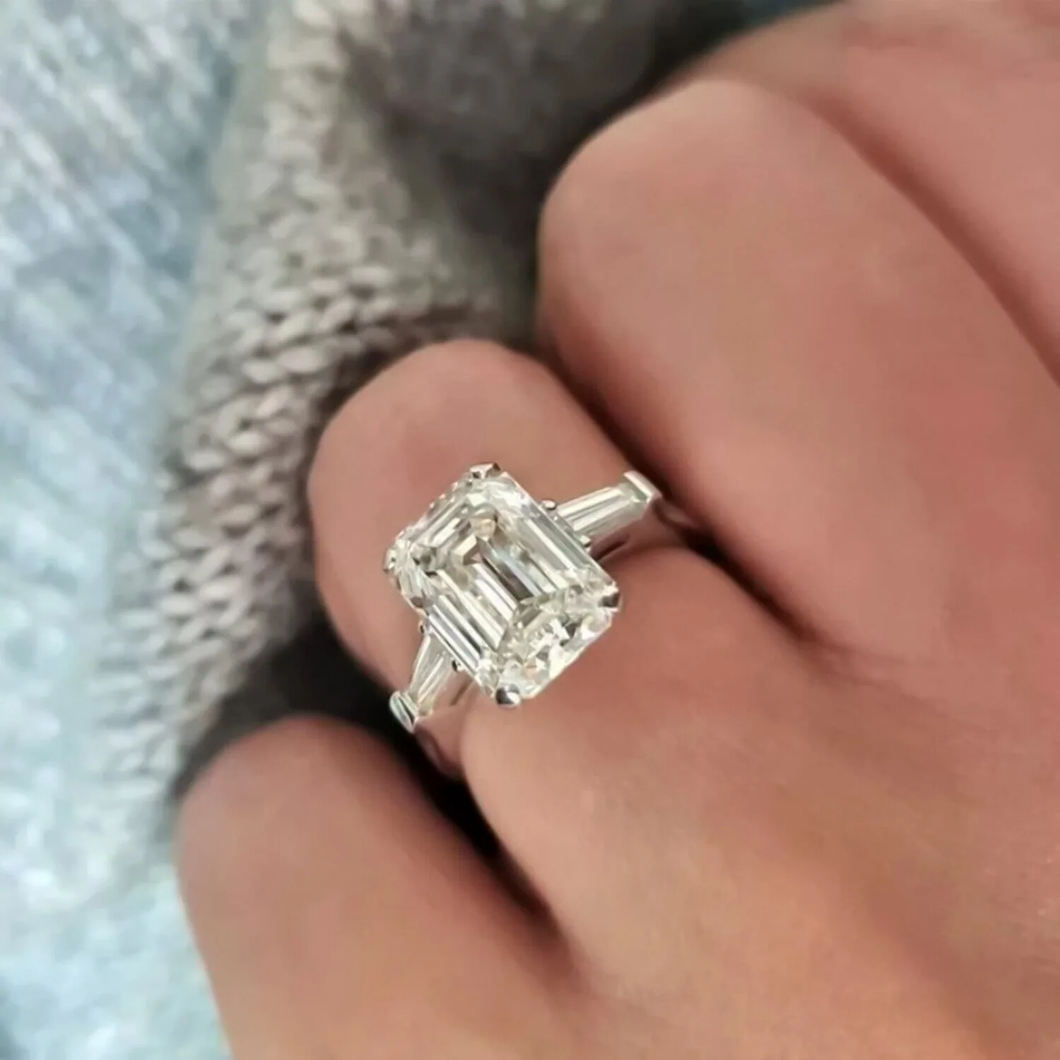 4.20 ct DEW White Emerald Cut Treated Moissanite Solitaire Ring – 18K Gold Vermeil - view 4