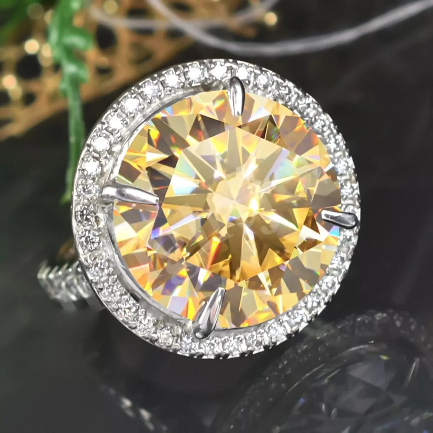 12.30 ct DEW Champagne Treated Moissanite Solitaire Ring in 18K Gold Plated - view 2