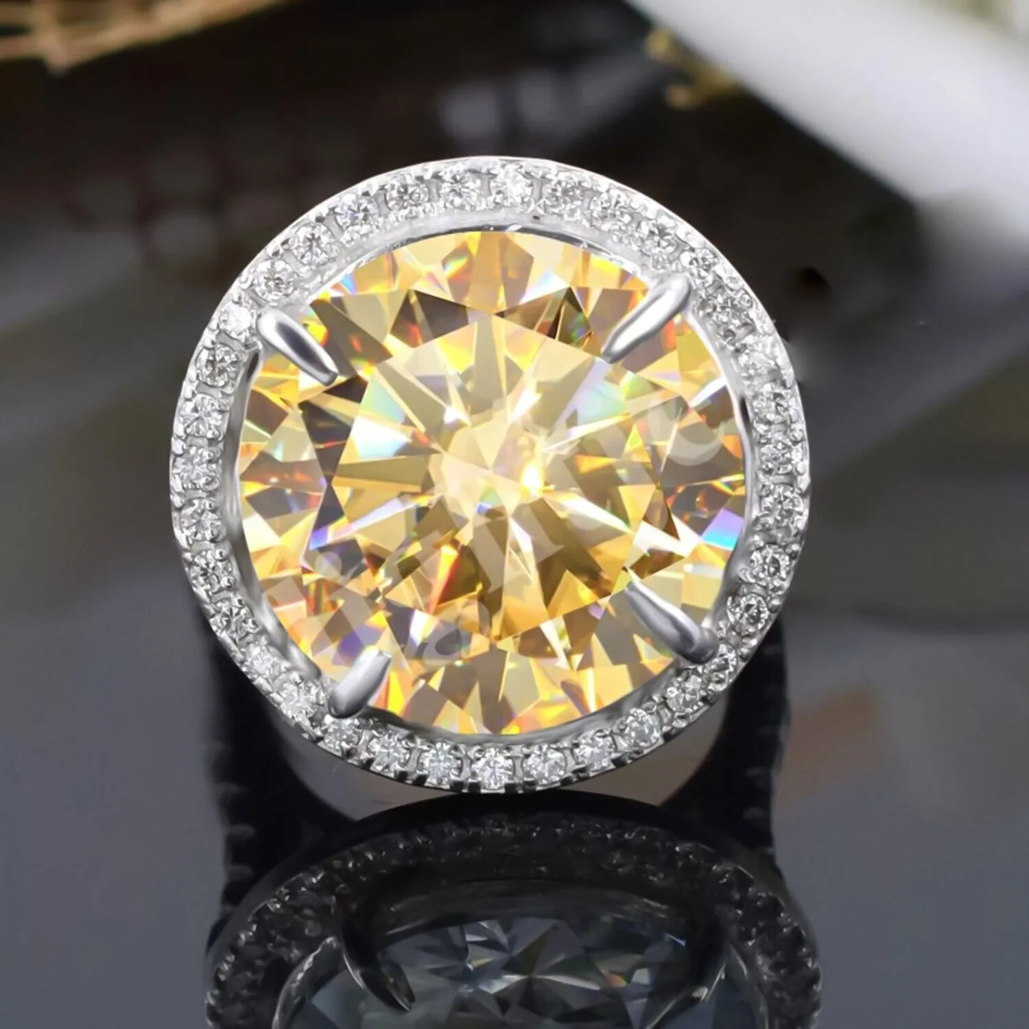 12.30 ct DEW Champagne Treated Moissanite Solitaire Ring in 18K Gold Plated - view 3