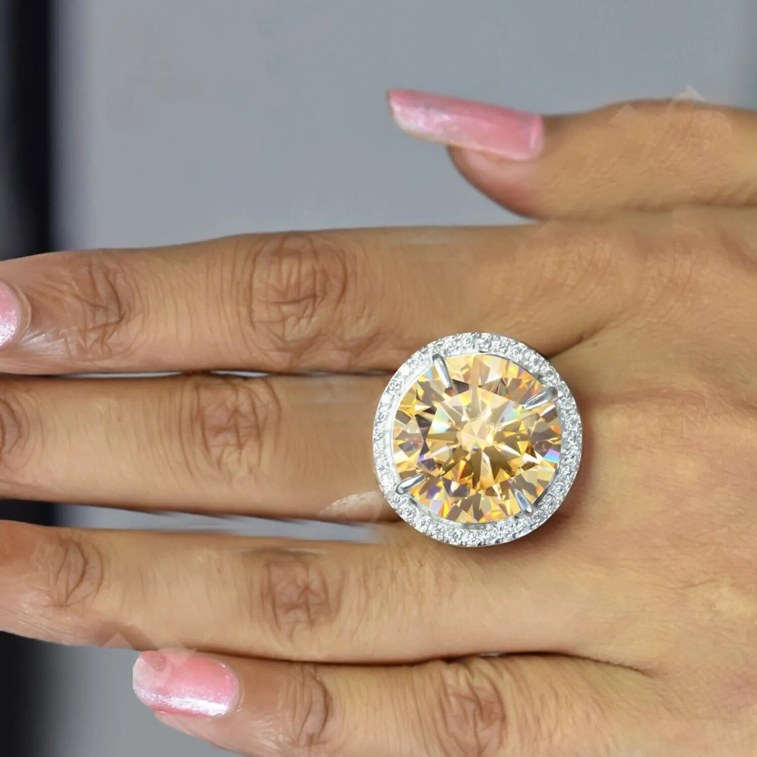 12.30 ct DEW Champagne Treated Moissanite Solitaire Ring in 18K Gold Plated - view 4