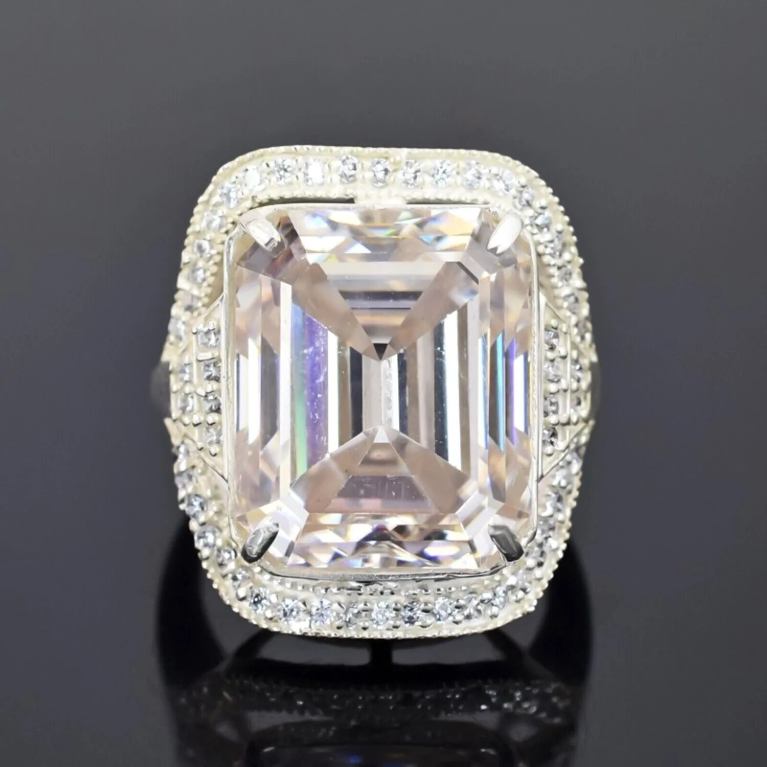 15.20 ct DEW Emerald Off White Moissanite Ring in Rings 18K Gold Plated - view 2