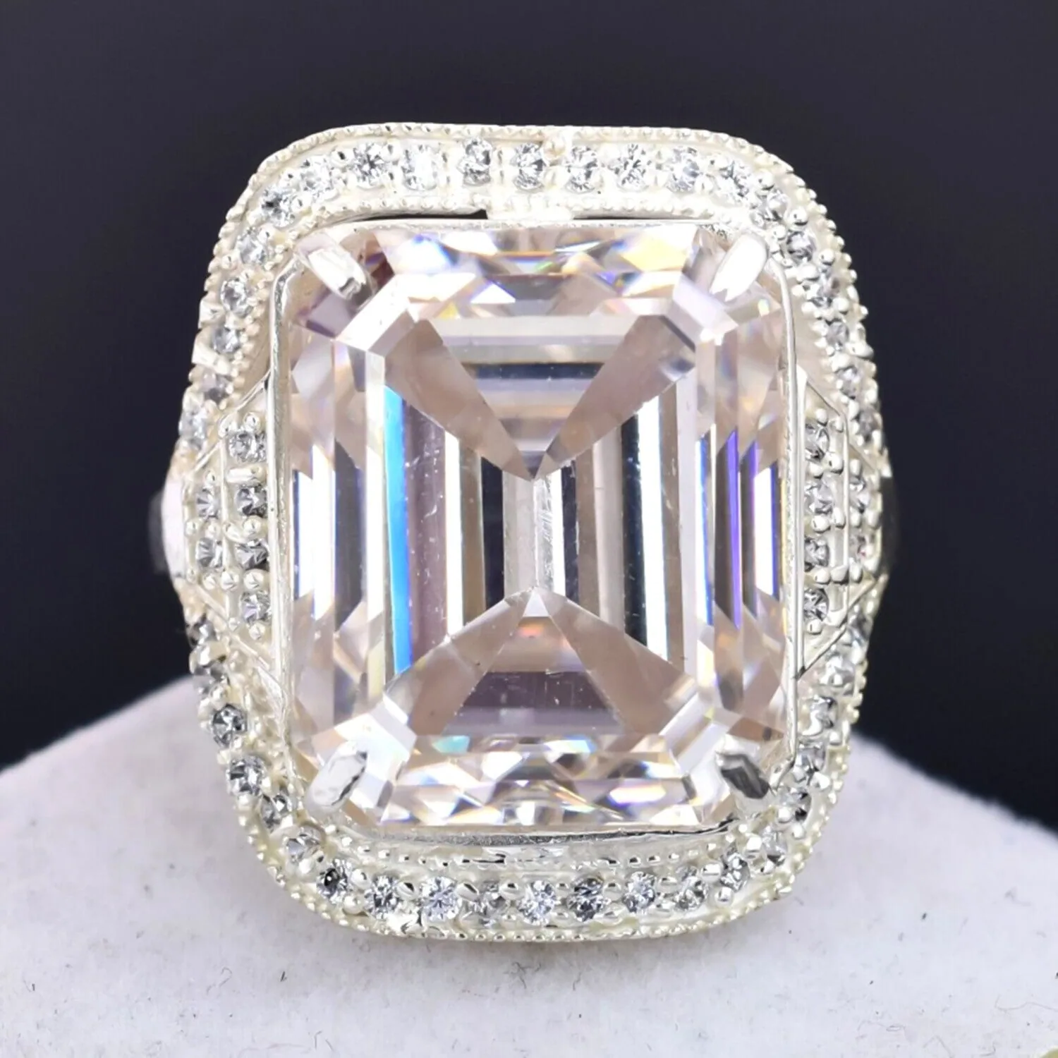 15.20 ct DEW Emerald Off White Moissanite Ring in Rings 18K Gold Plated - view 3