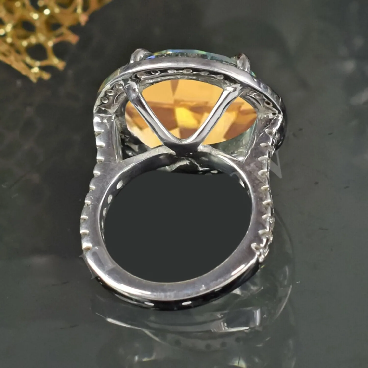 12.30 ct DEW Champagne Treated Moissanite Solitaire Ring in 18K Gold Plated - view 5