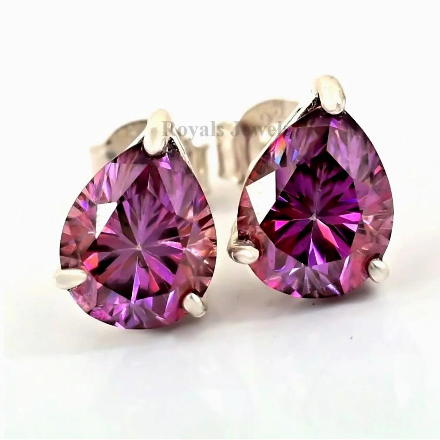 2.80 ct DEW Certified Pear Shape Studs Moissanite White Gold Finish Great Shine & Luster 18K Gold Plated