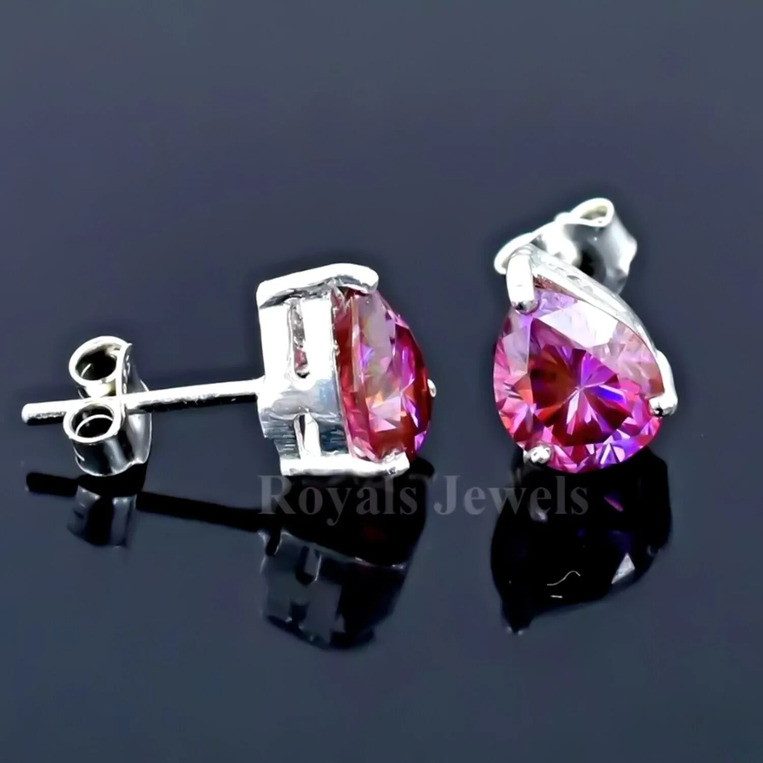 2.80 ct DEW Certified Pear Shape Studs Moissanite White Gold Finish Great Shine & Luster 18K Gold Plated - view 2