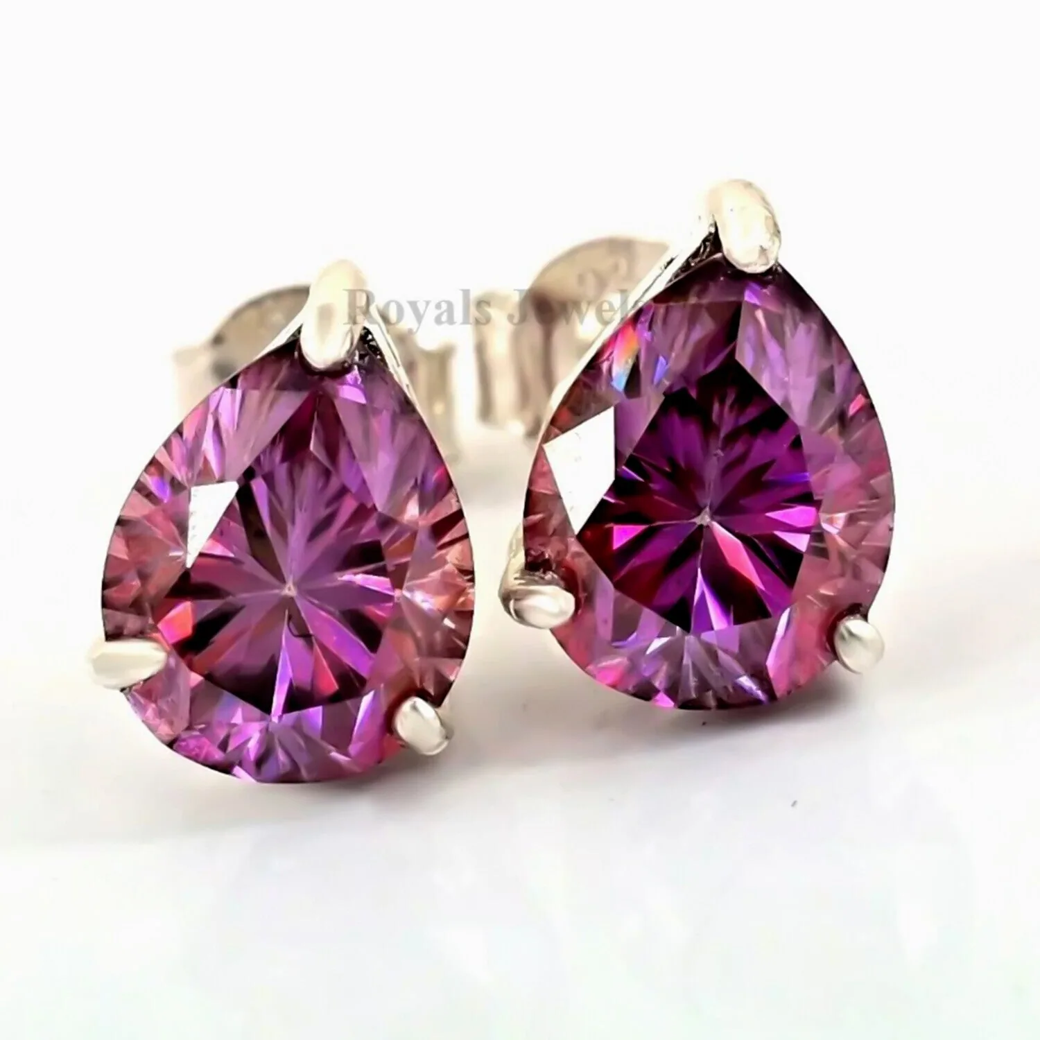 2.80 ct DEW Certified Pear Shape Studs Moissanite White Gold Finish Great Shine & Luster 18K Gold Plated - view 4