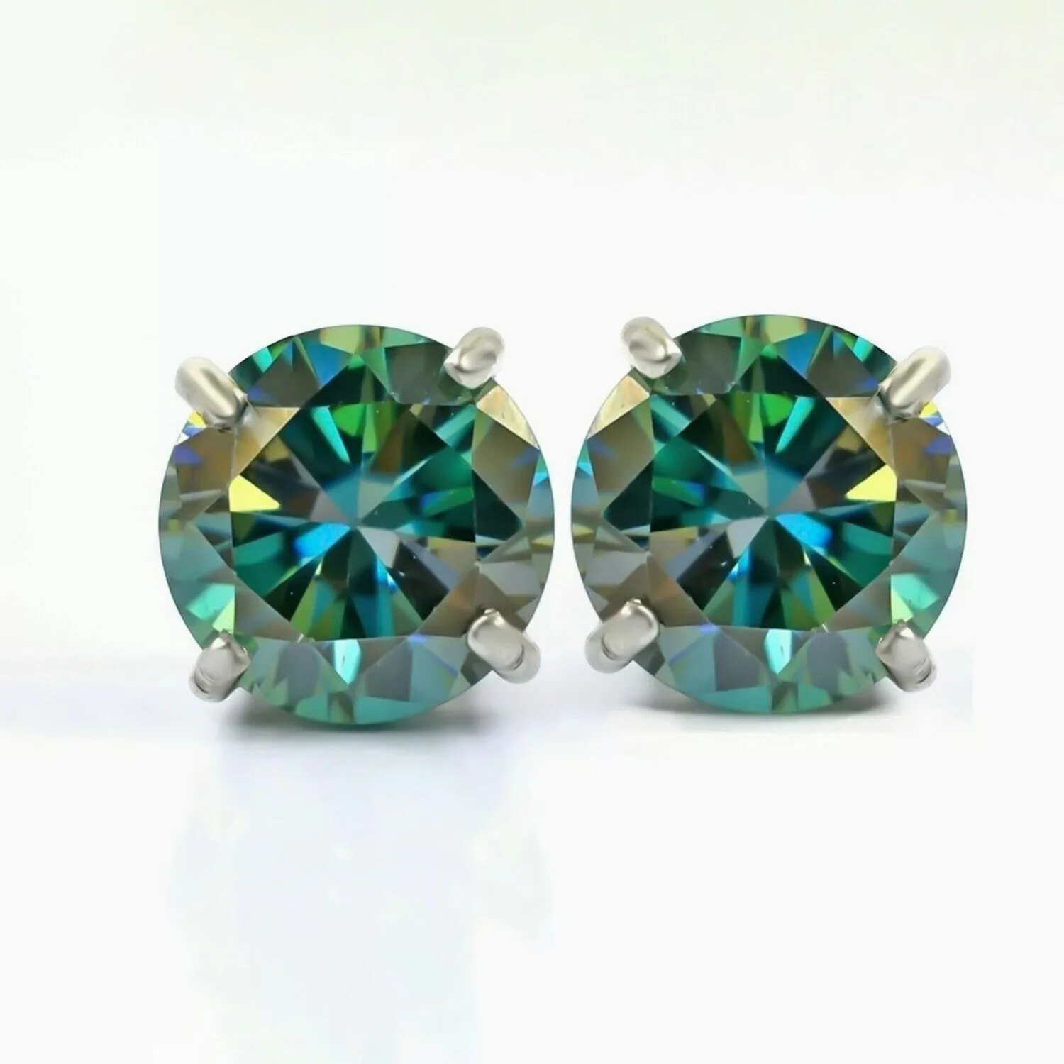 7 ct DEW Blue Moissanite Stud Earrings In Vermeil 925 Silver – Birthday for Women - view 4