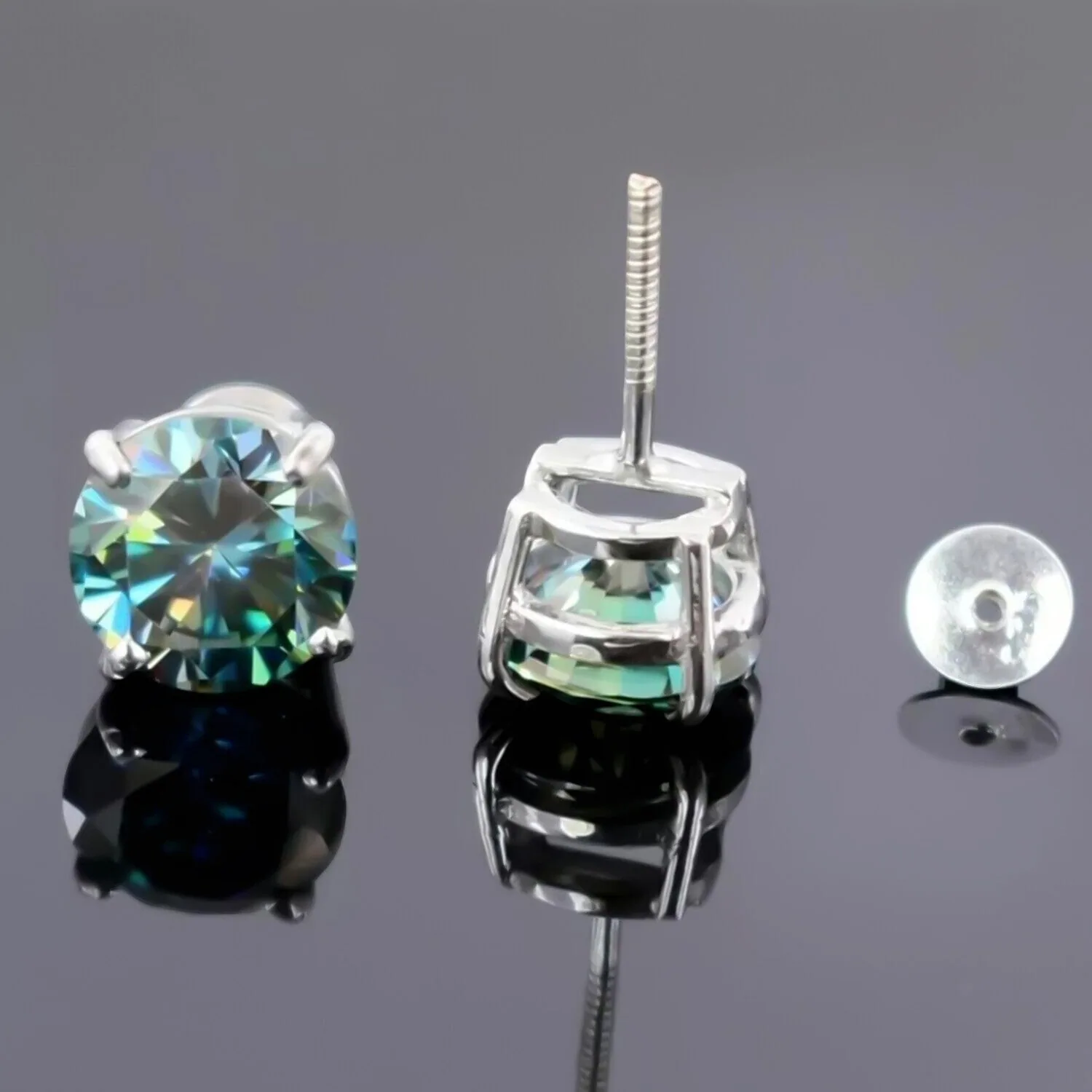 7 ct DEW Blue Moissanite Stud Earrings In Vermeil 925 Silver – Birthday for Women - view 5