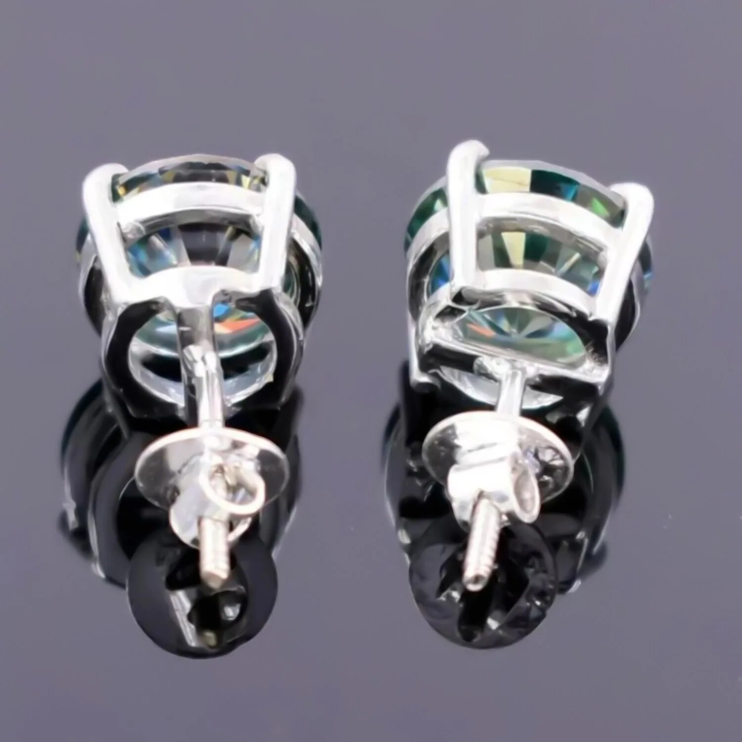 7 ct DEW Blue Moissanite Stud Earrings In Vermeil 925 Silver – Birthday for Women - view 6