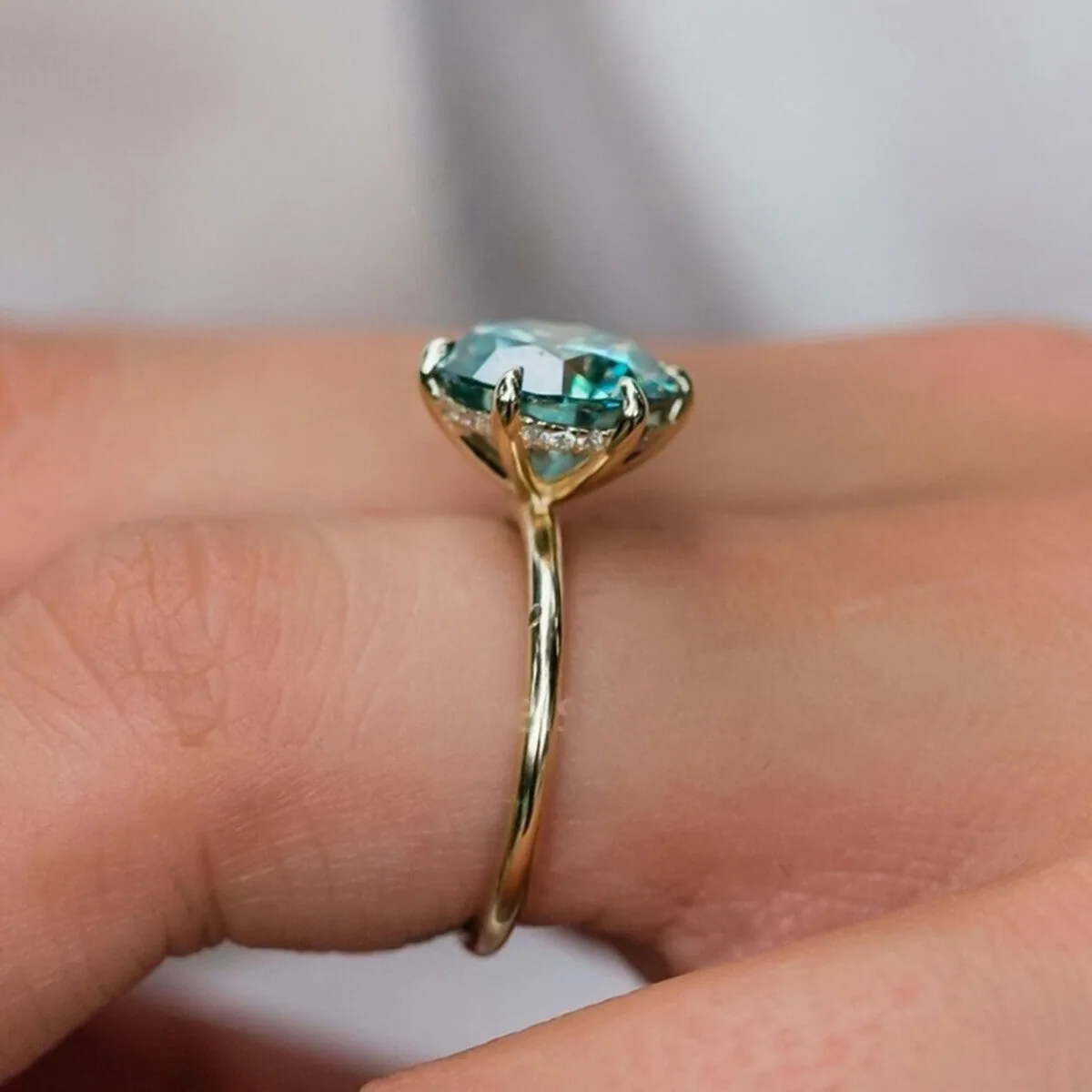 2.75 ct DEW Round Cut Blue Moissanite Engagement Solitaire Ring – 18K Gold Vermeil - view 3
