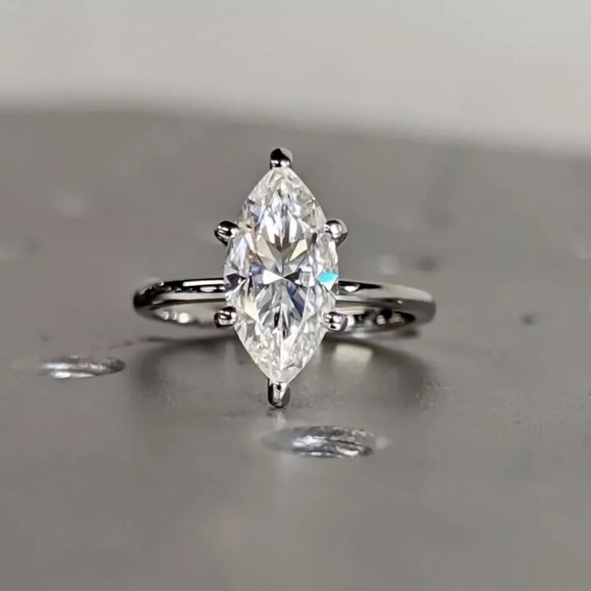 16.50 ct DEW GRA Certified Marquise Cut White Moissanite Ring 18K Gold Plated - view 3