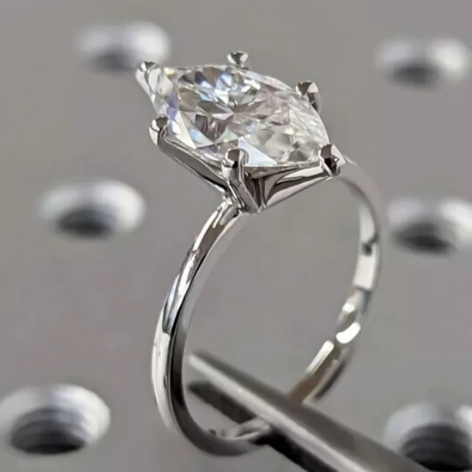16.50 ct DEW GRA Certified Marquise Cut White Moissanite Ring 18K Gold Plated - view 4