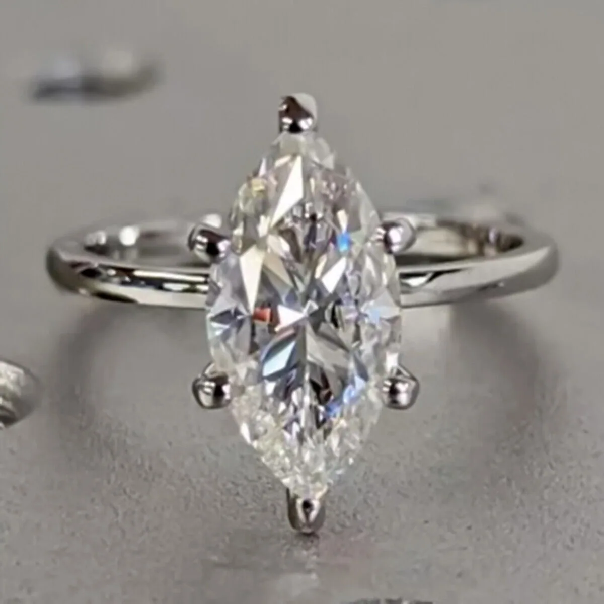 16.50 ct DEW GRA Certified Marquise Cut White Moissanite Ring 18K Gold Plated - view 2