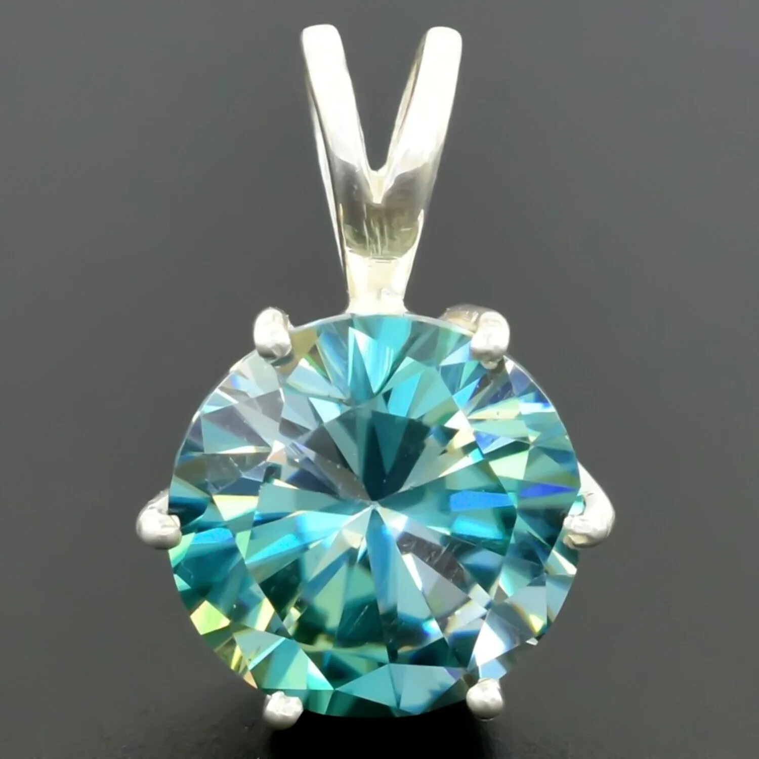 7.80 ct DEW Certified Round Blue Moissanite Pendant In Vermeil 925 Silver Jewelry - view 2
