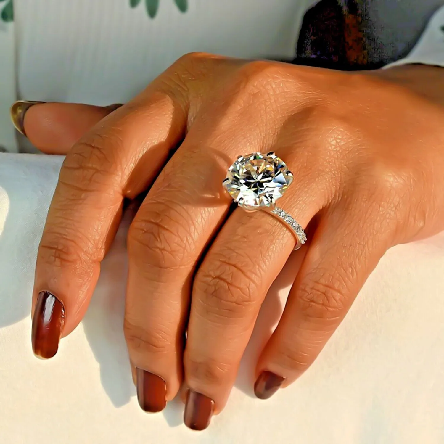 11.50 ct DEW Certified White Moissanite Solitaire Ring – Luxury Jewelry for Fall 18K Go 18K Gold Plated - view 3