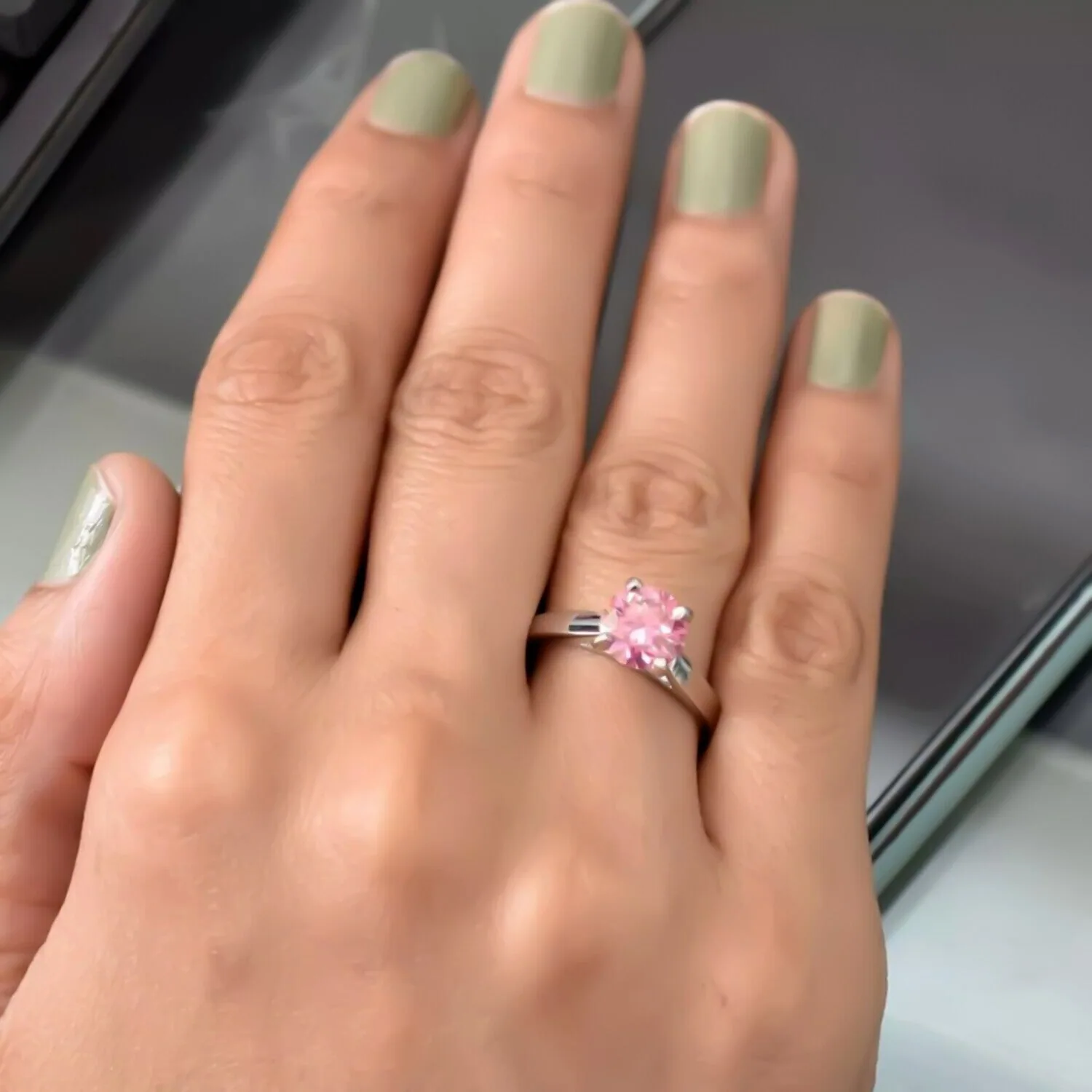 1.00 ct DEW Certified Pink Moissanite Ring – Birthday Gift for Her – 18K Gold Vermeil - view 2