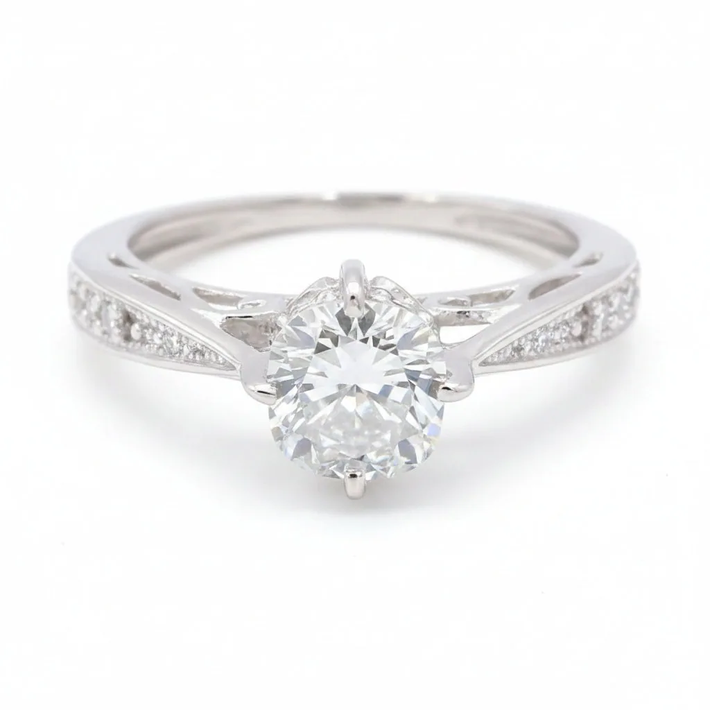 1.45 ct DEW Certified White Moissanite Ring – Birthday Gift for Her – 18K Gold Vermeil