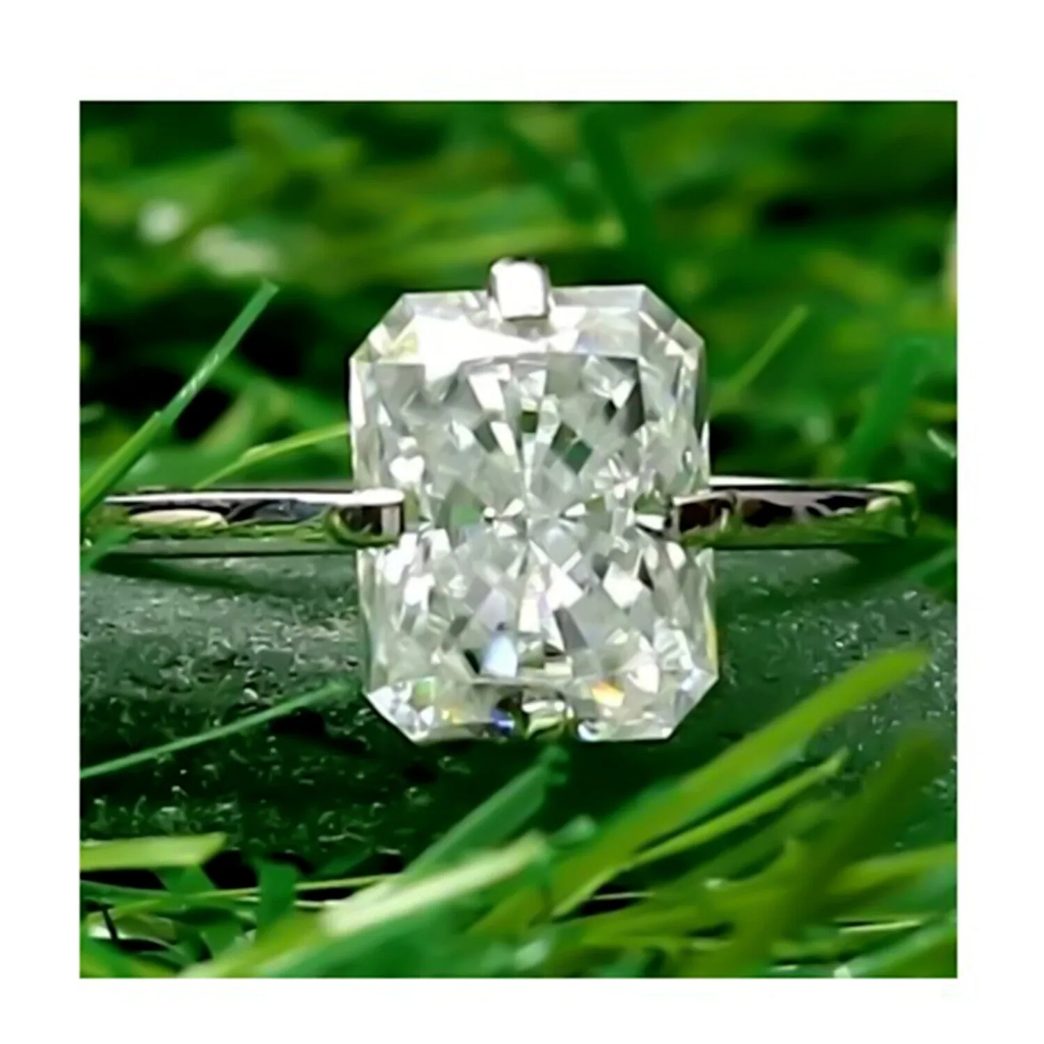 Certified 4.5 ct DEW Radiant Cut Moissanite Solitaire Ring in 18K Gold Plated