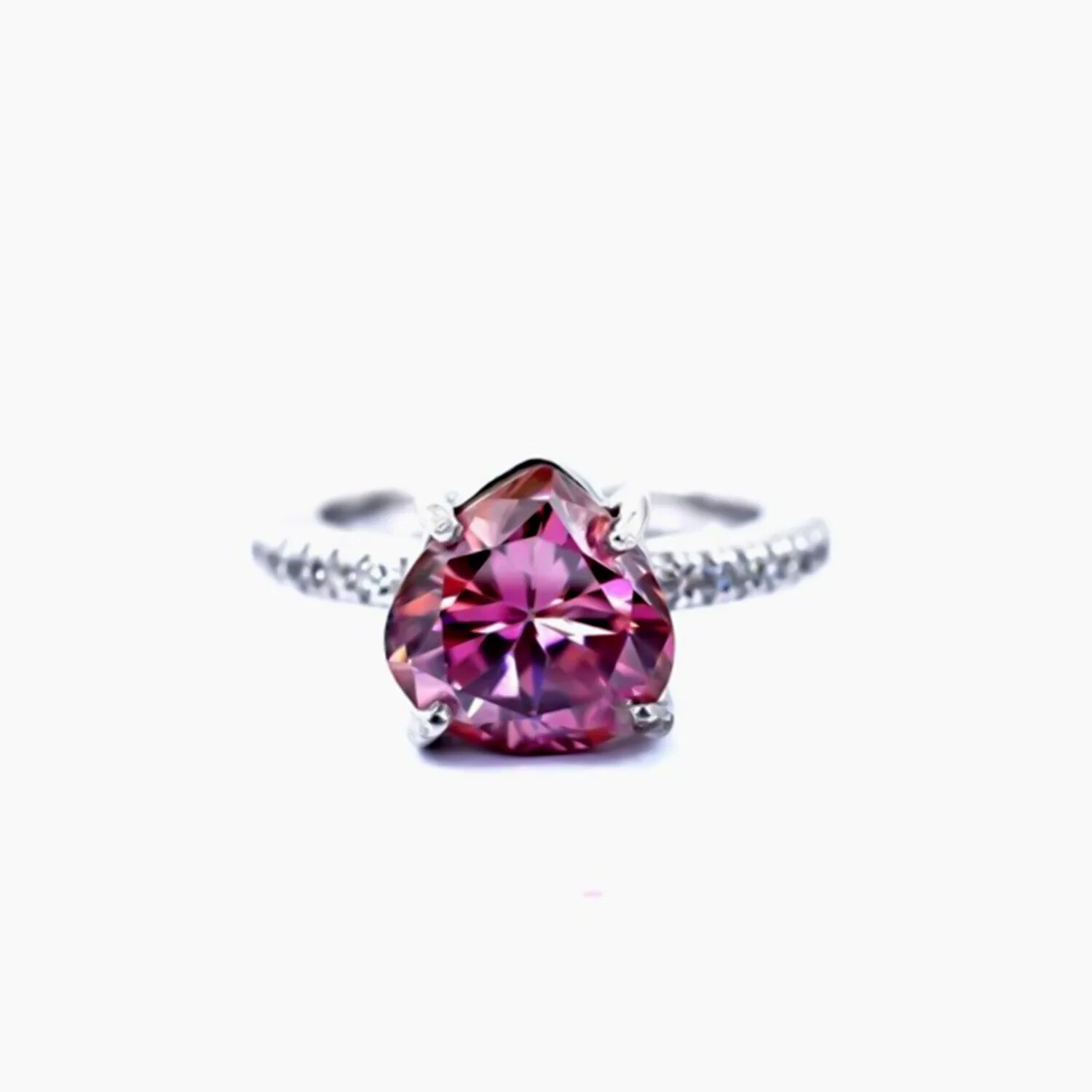 Certified 2.4 ct DEW Trillion Pink Moissanite Ring in Solitaire 18K Gold Plated
