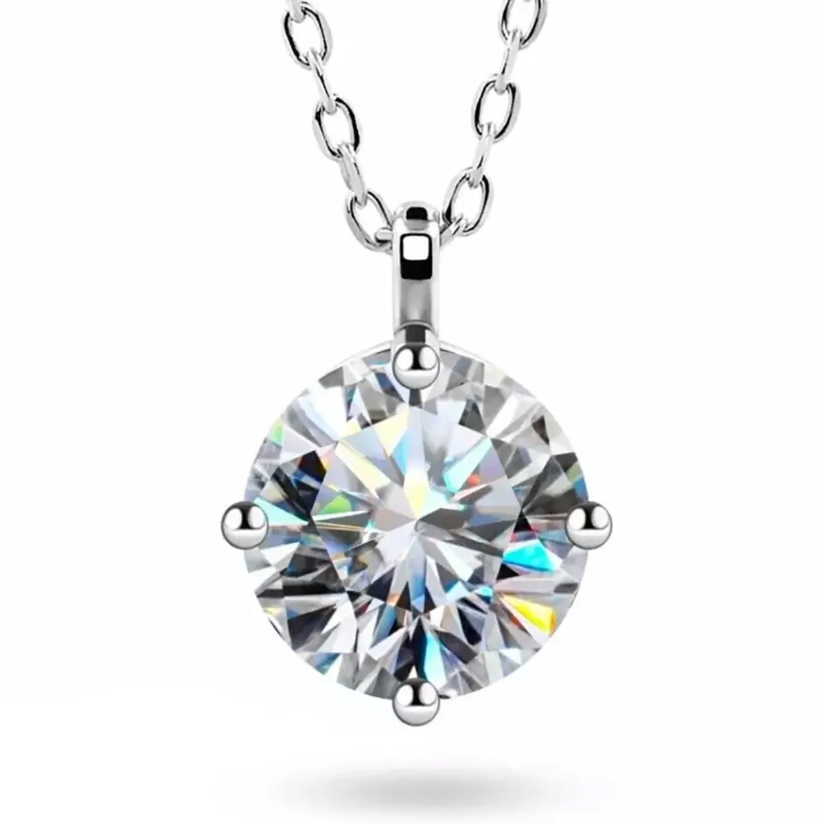 4.50ct DEW White Moissanite Round Pendant Necklace