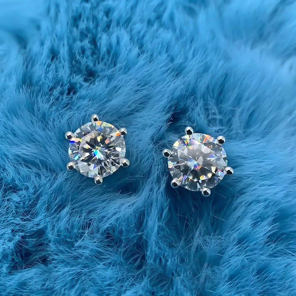 10.00ct DEW White Moissanite Round Solitaire Stud Earrings - view 4