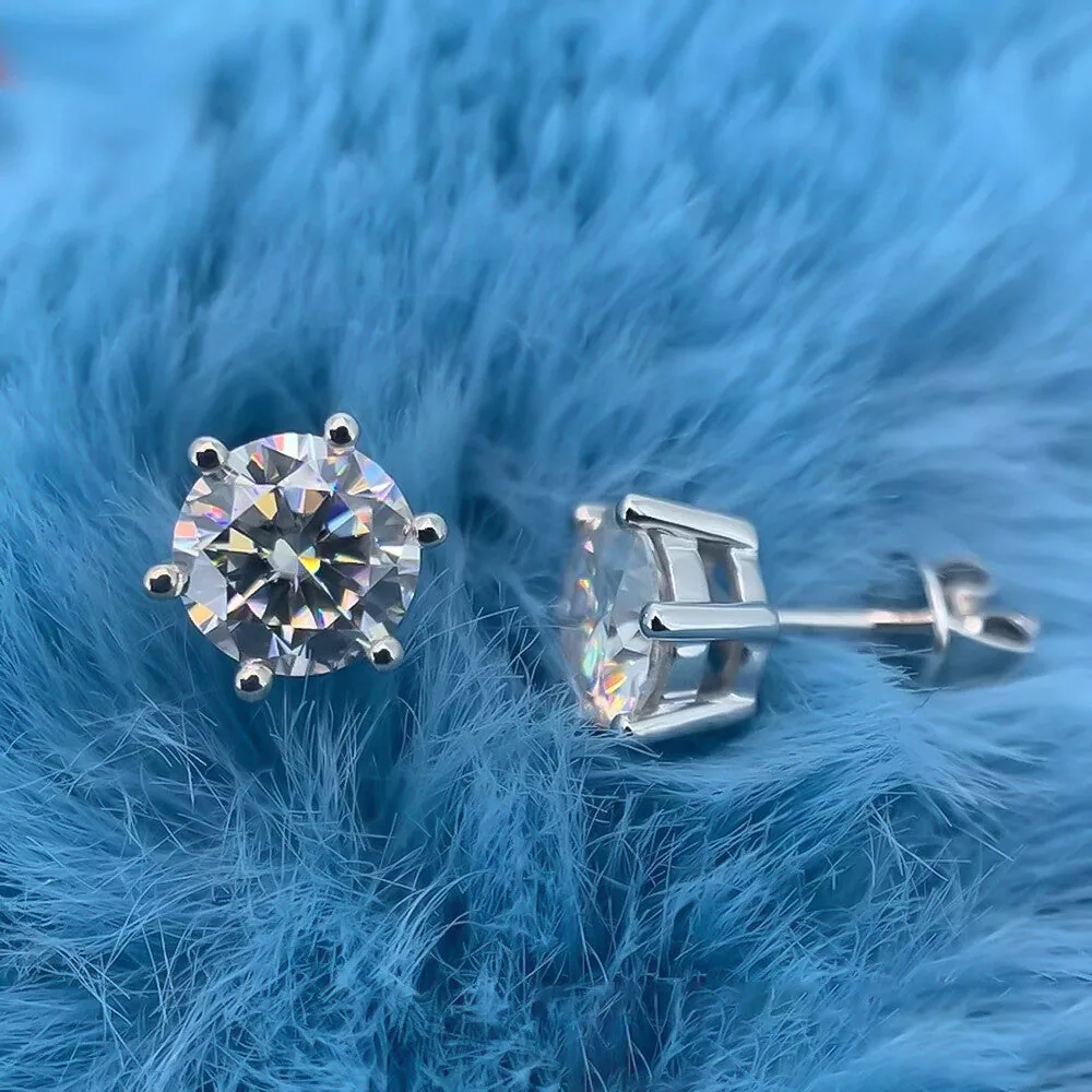 10.00ct DEW White Moissanite Round Solitaire Stud Earrings - view 3