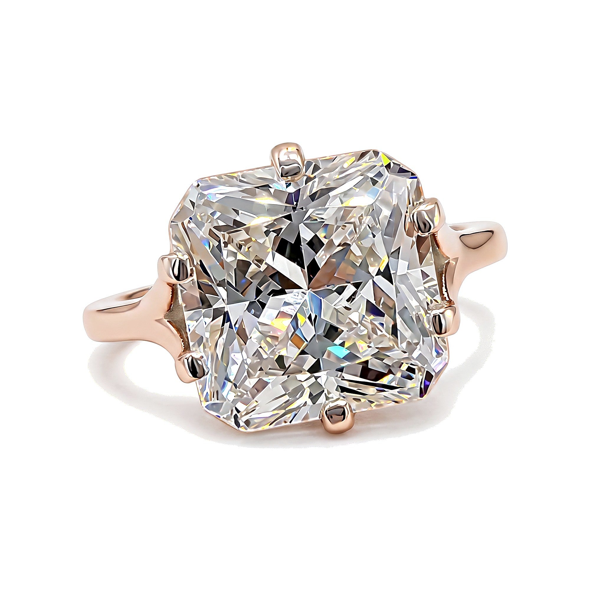 3.25 ct DEW Certified Radiant Cut White Solitaire Moissanite Ring in 18K Gold Vermeil (925 Silver)