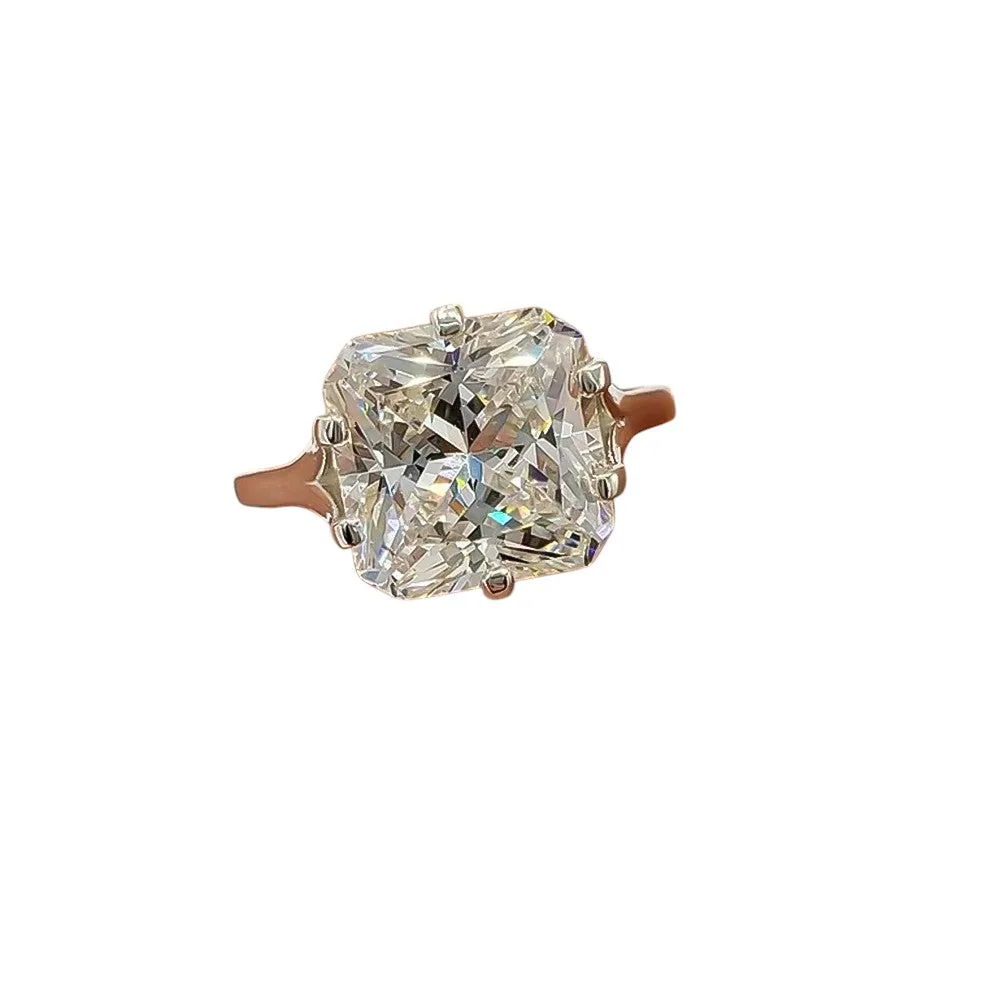 3.25 ct DEW Certified Radiant Cut White Solitaire Moissanite Ring – 18K Gold Vermeil