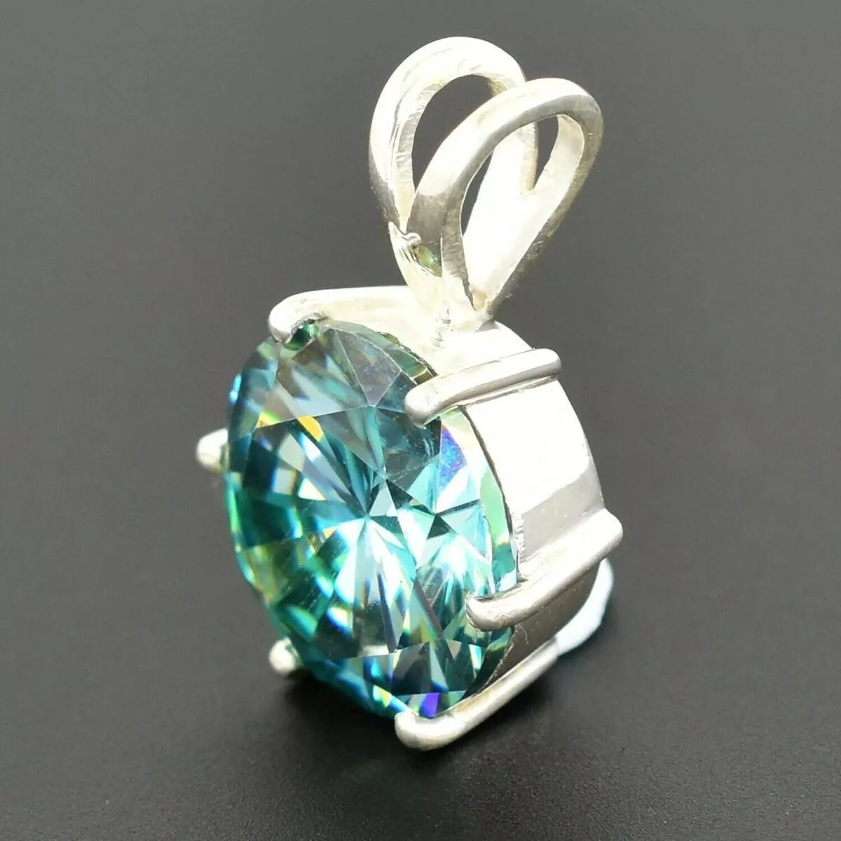 5.60ct DEW Blue Moissanite Round Pendant Necklace - view 4