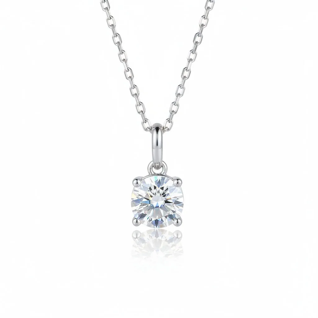 Certified 2.80 ct DEW Round Cut White Moissanite Solitaire Pendant – 18K Gold Vermeil