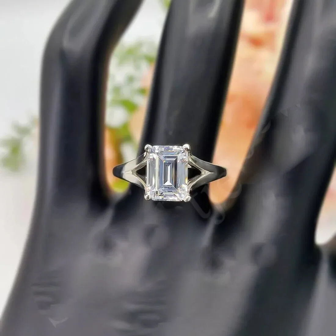 2.90 ct DEW Certified Emerald Cut Solitaire White Moissanite Ring – 18K Gold Vermeil - view 3