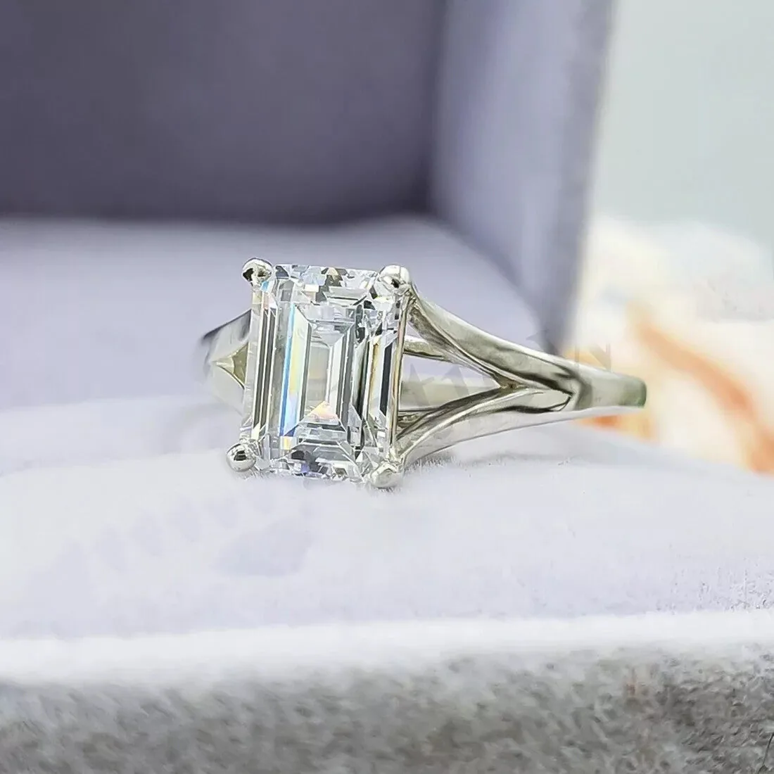 2.90 ct DEW Certified Emerald Cut Solitaire White Moissanite Ring – 18K Gold Vermeil - view 4