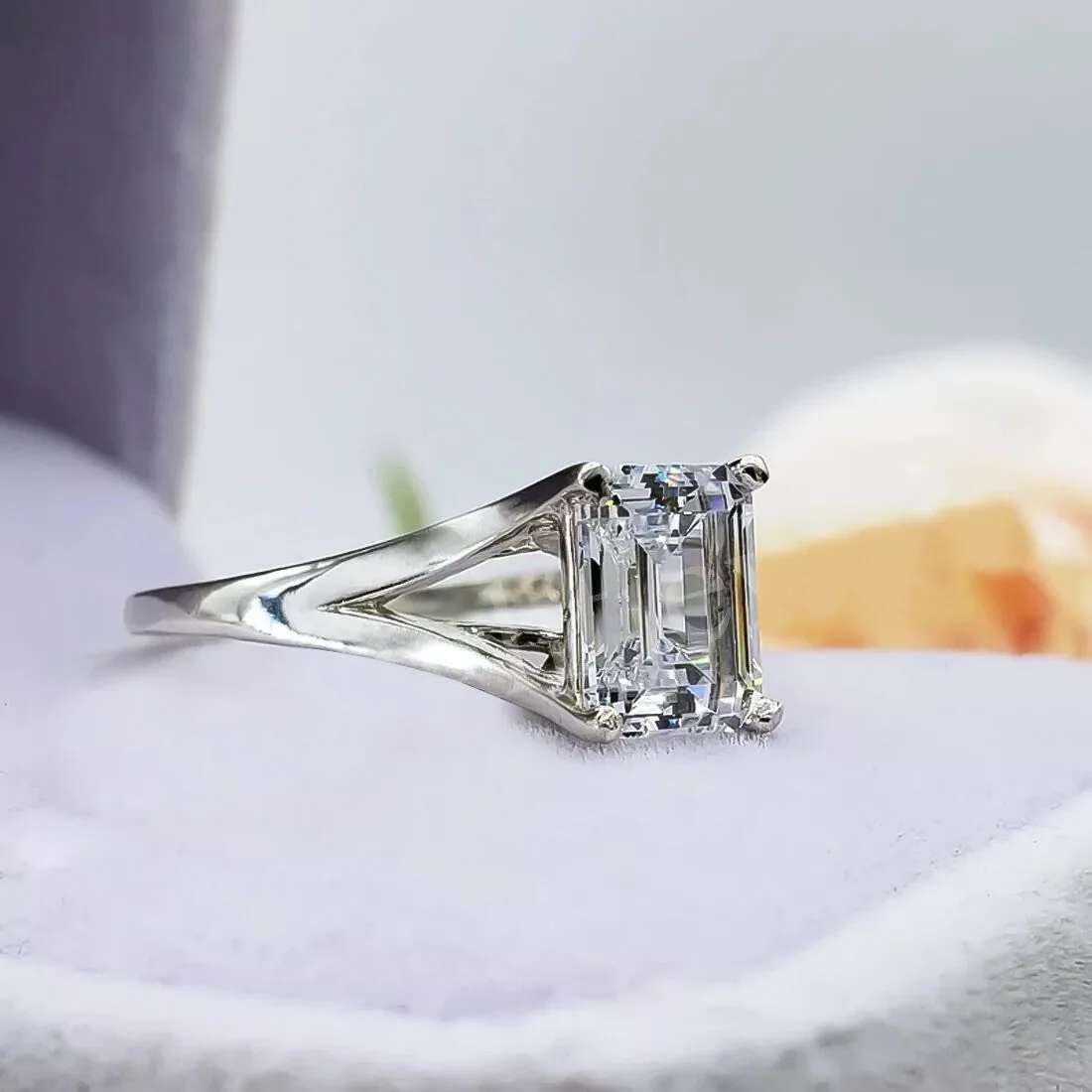 2.90 ct DEW Certified Emerald Cut Solitaire White Moissanite Ring – 18K Gold Vermeil - view 5