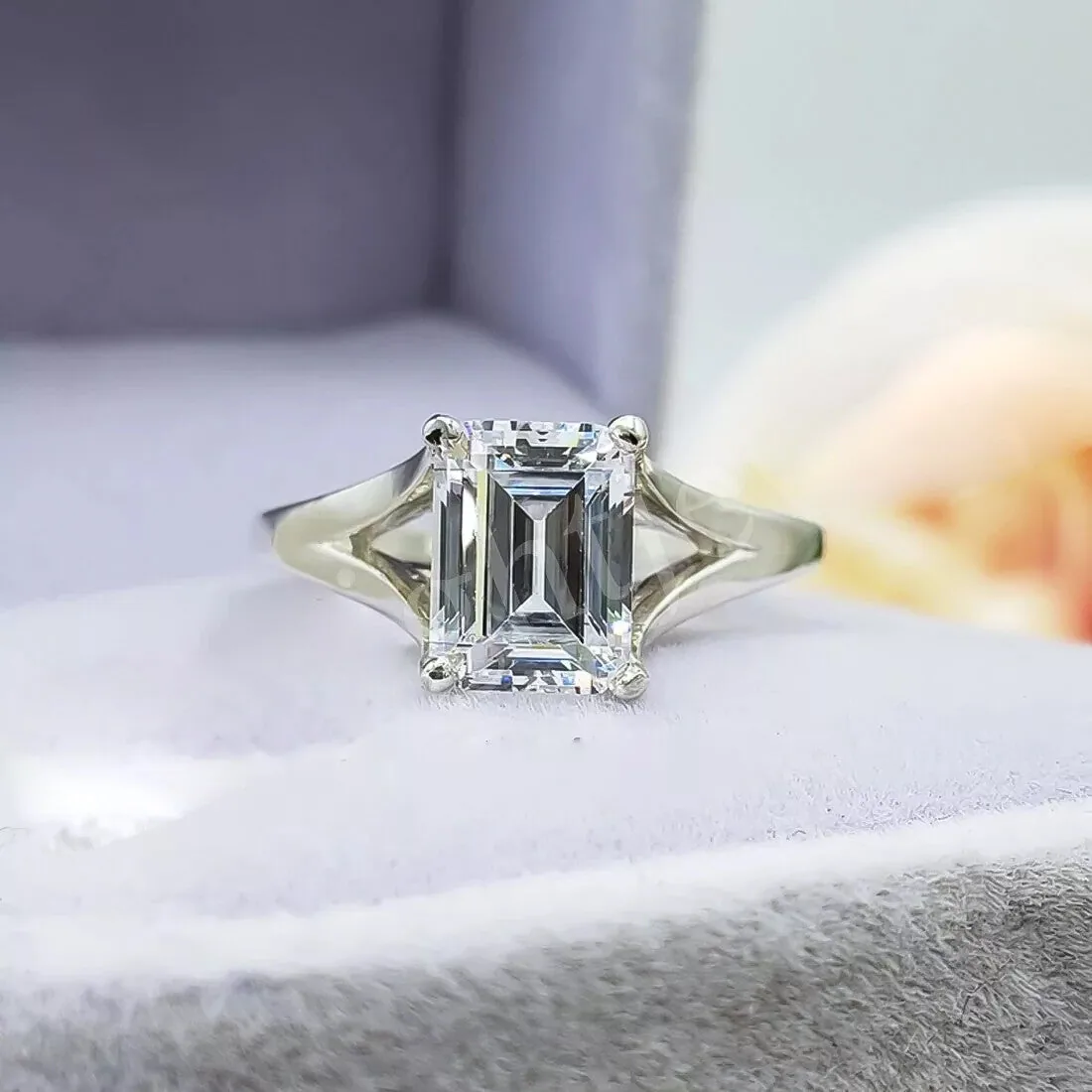 2.90 ct DEW Certified Emerald Cut Solitaire White Moissanite Ring – 18K Gold Vermeil - view 2