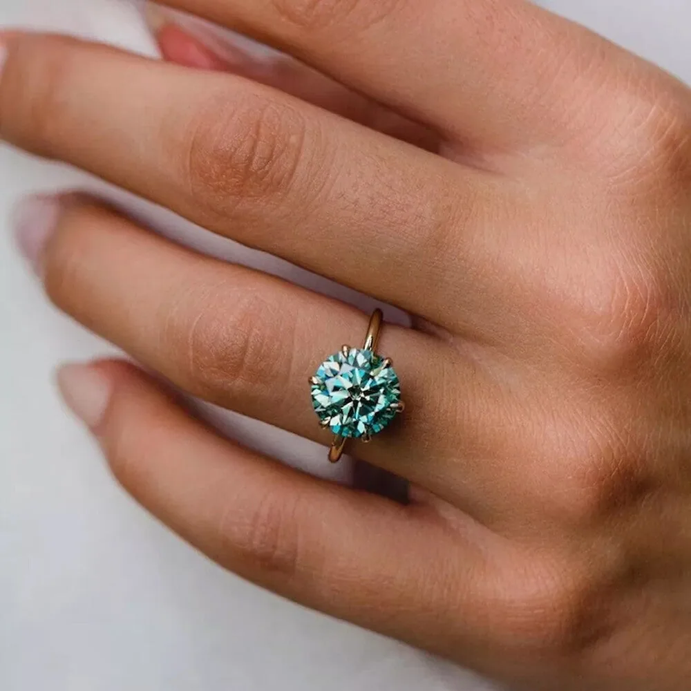2.75ct DEW Blue Moissanite Round Solitaire Ring - view 2