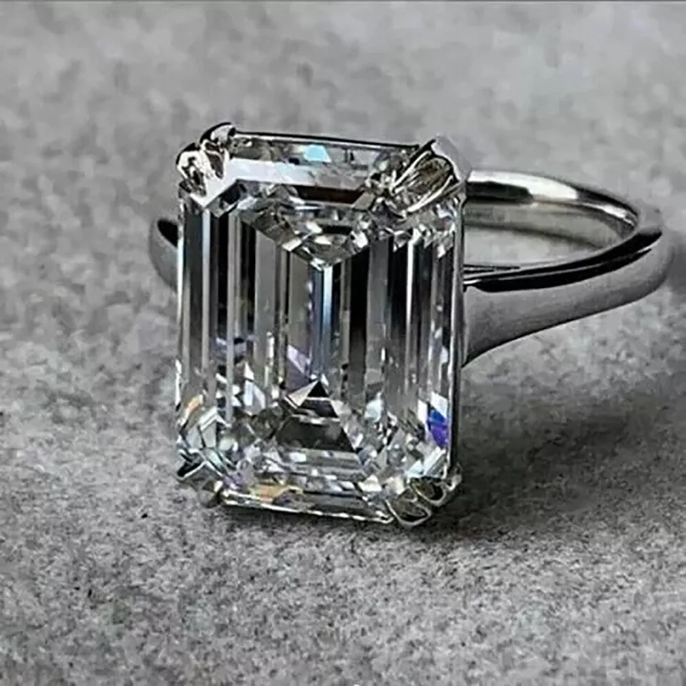 6.7ct DEW White Moissanite Emerald Solitaire Ring - view 7