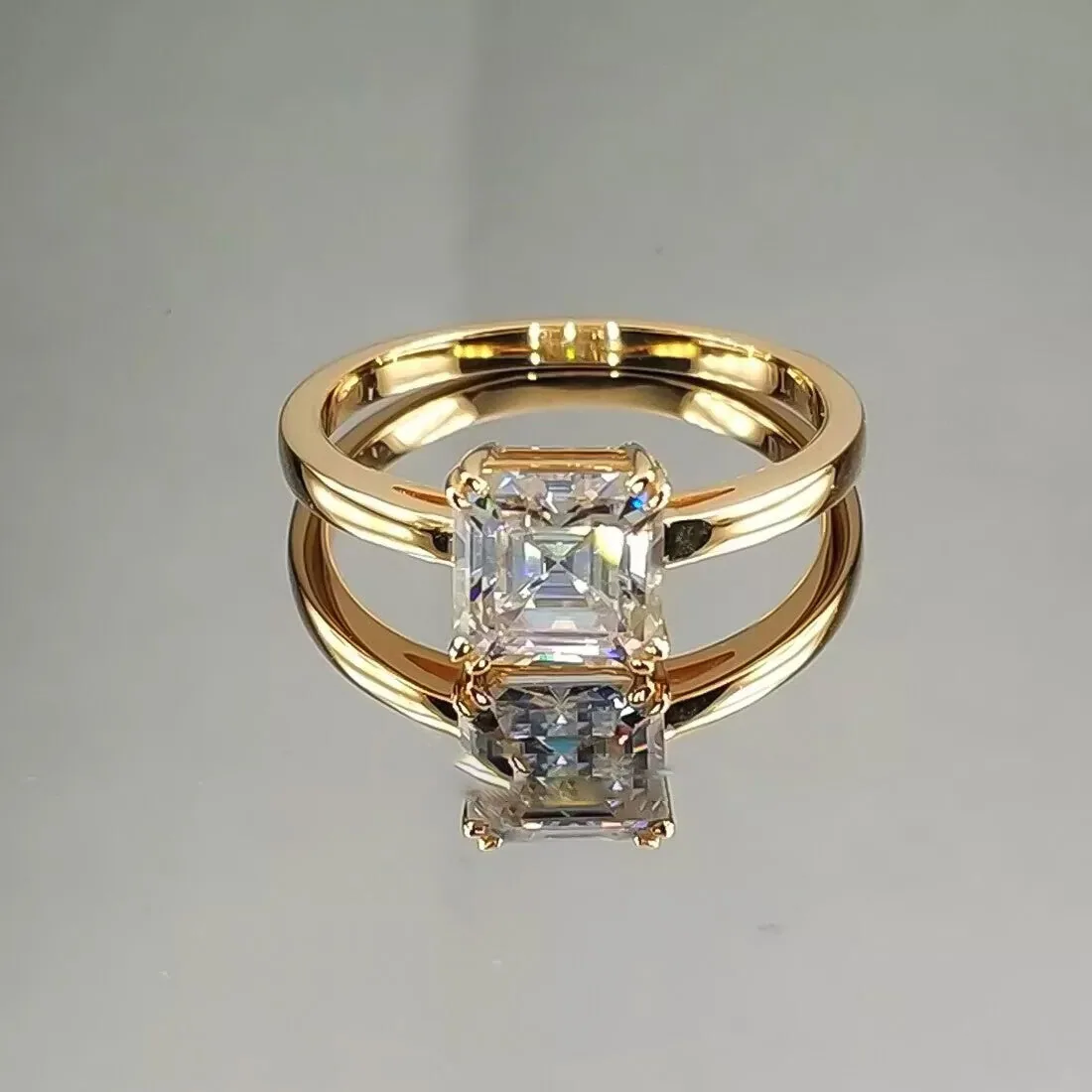 2.40 ct DEW Certified Asscher Cut Off White Moissanite Ring 18K Gold Plated - view 3