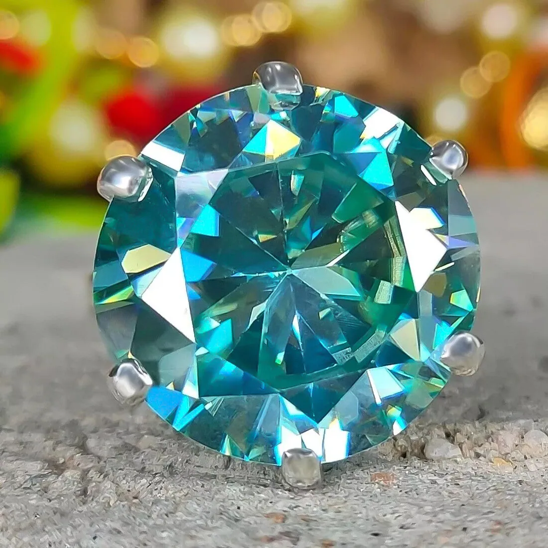 17.2 ct DEW Certified Round Cut Blue Moissanite Gold Vermeil Solitaire Ring - view 3