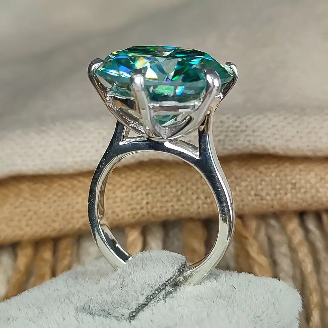 17.2 ct DEW Certified Round Cut Blue Moissanite Gold Vermeil Solitaire Ring - view 5