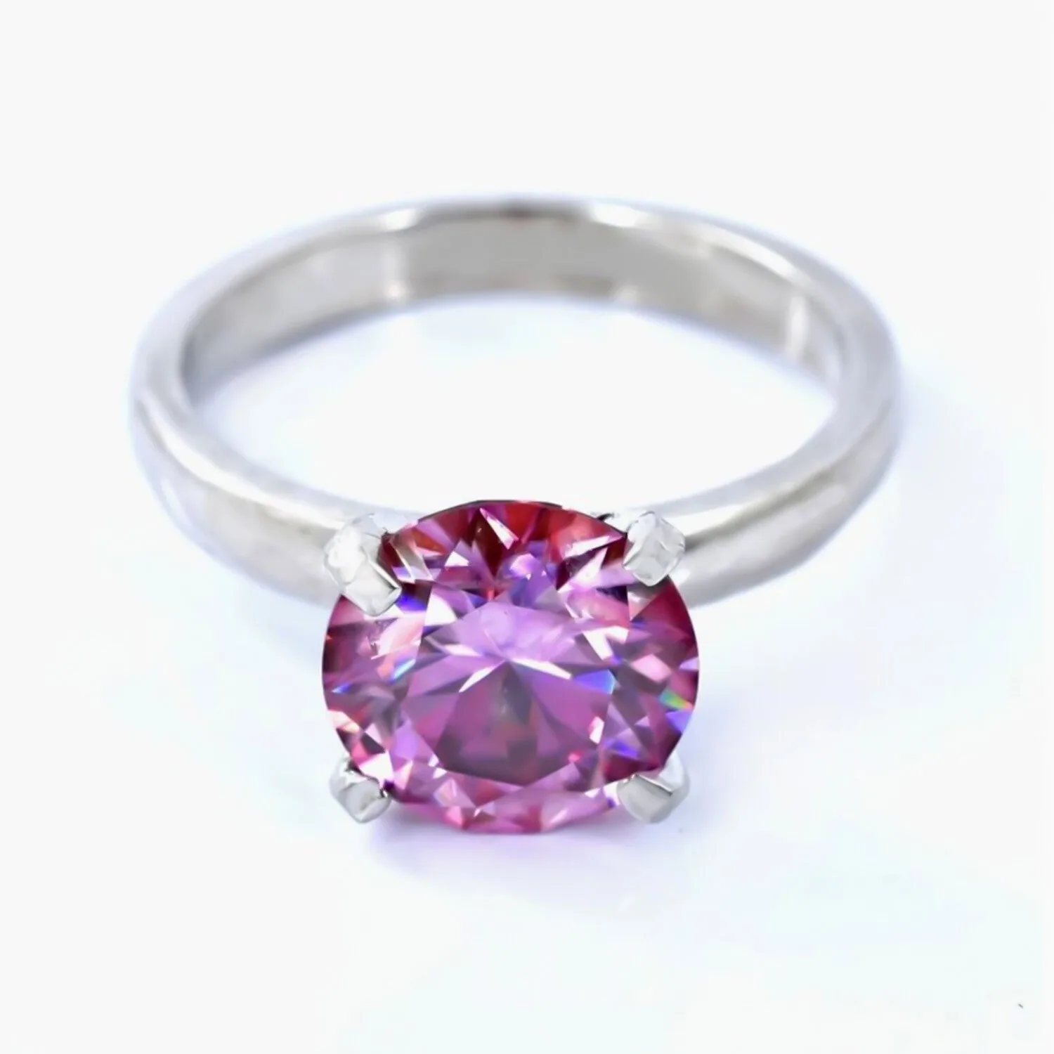 Certified 2.1ct VVS1 Round Pink Moissanite Ring for Women in 18K Gold Plated