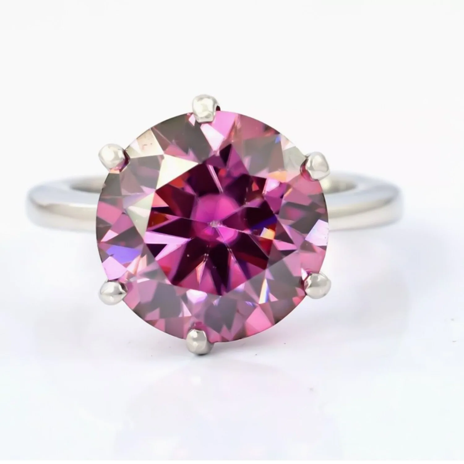 Certified 4ct VVS1 Pink Moissanite Solitaire Ring in 18K Gold Plated
