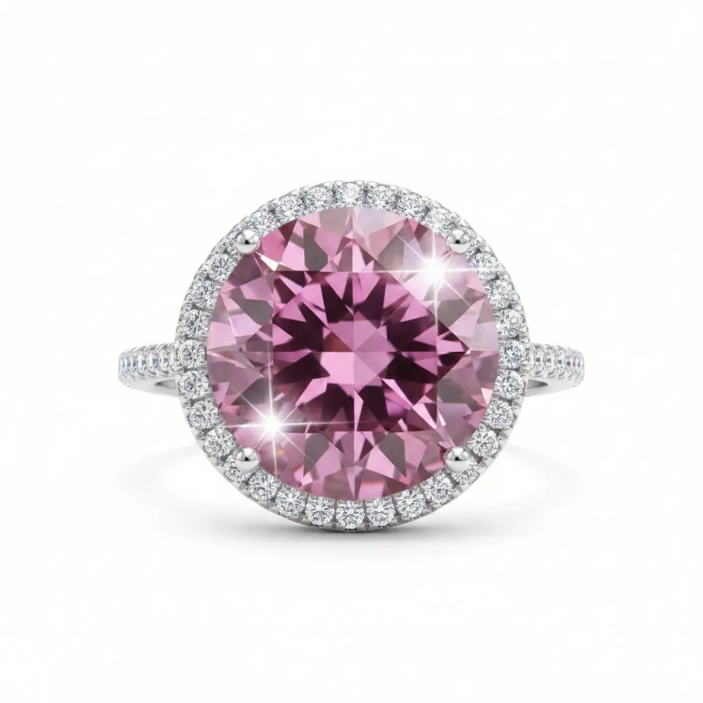 Certified 4.50ct VVS1 Pink Moissanite Ring For Valentines Gift 18K Gold Plated