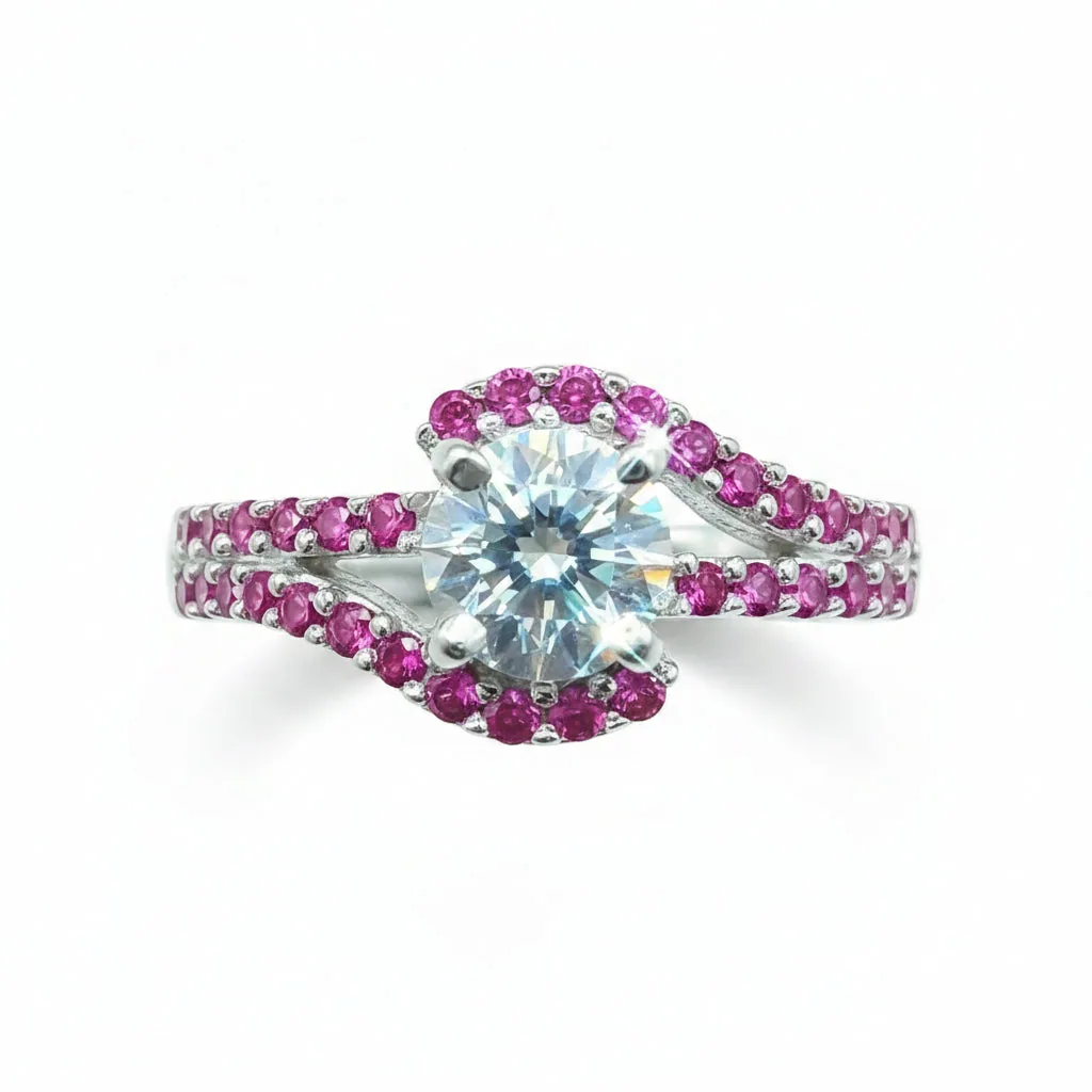 1ct Off Blue & Pink Moissanite Ring VVS1 For Women Gift – 18K Gold Vermeil